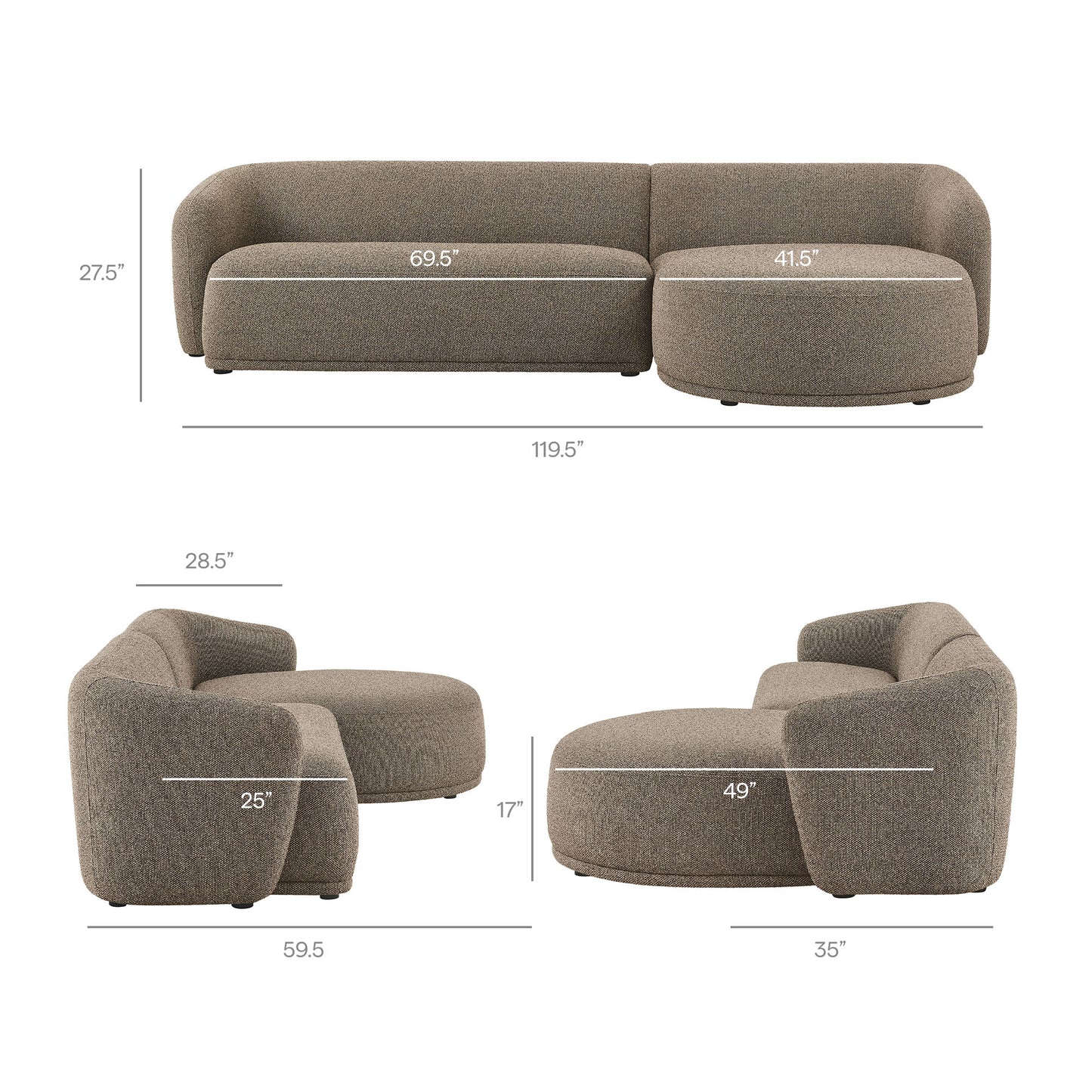 Monica 2 Piece Right Facing Boucle Fabric Modular Sofa with Chaise by Modway EEI-7503-ETH