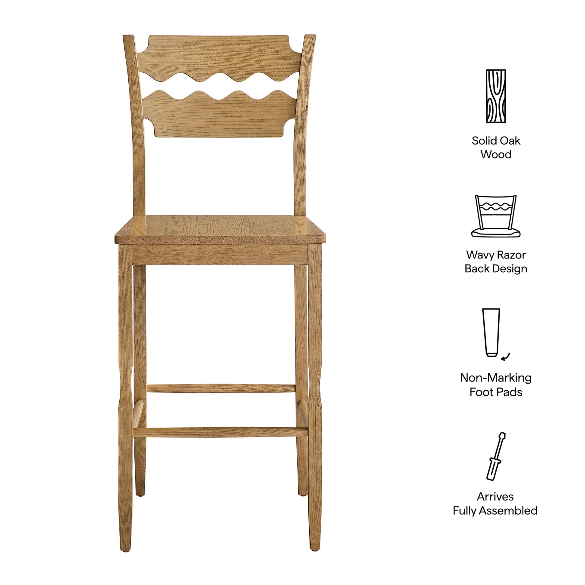 Jax Oak Wood Bar Stool With Wavy Razor Back by Modway