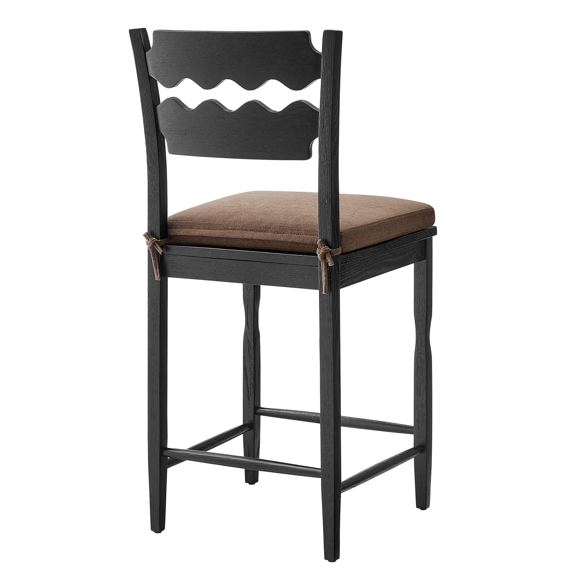 Jax Oak Wood Counter Stool With Wavy Razor Back and Cushion by Modway