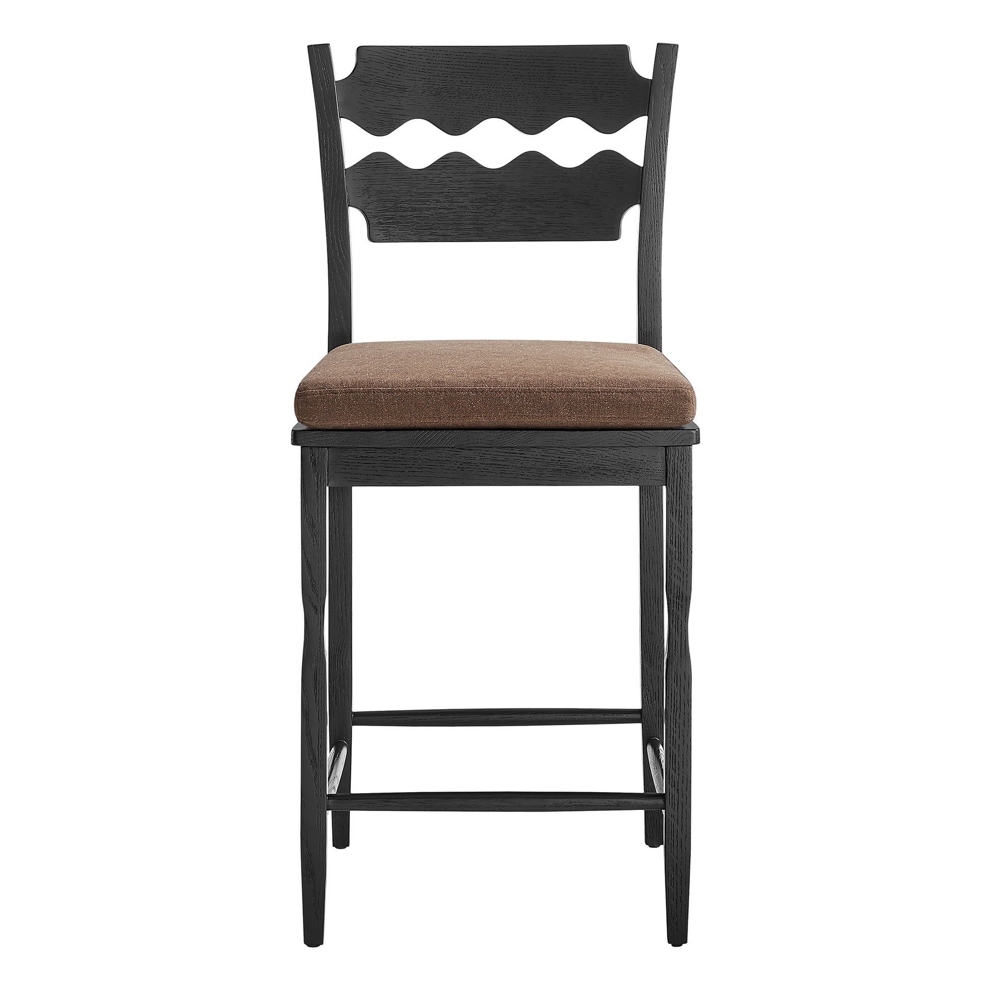 Jax Oak Wood Counter Stool With Wavy Razor Back and Cushion by Modway