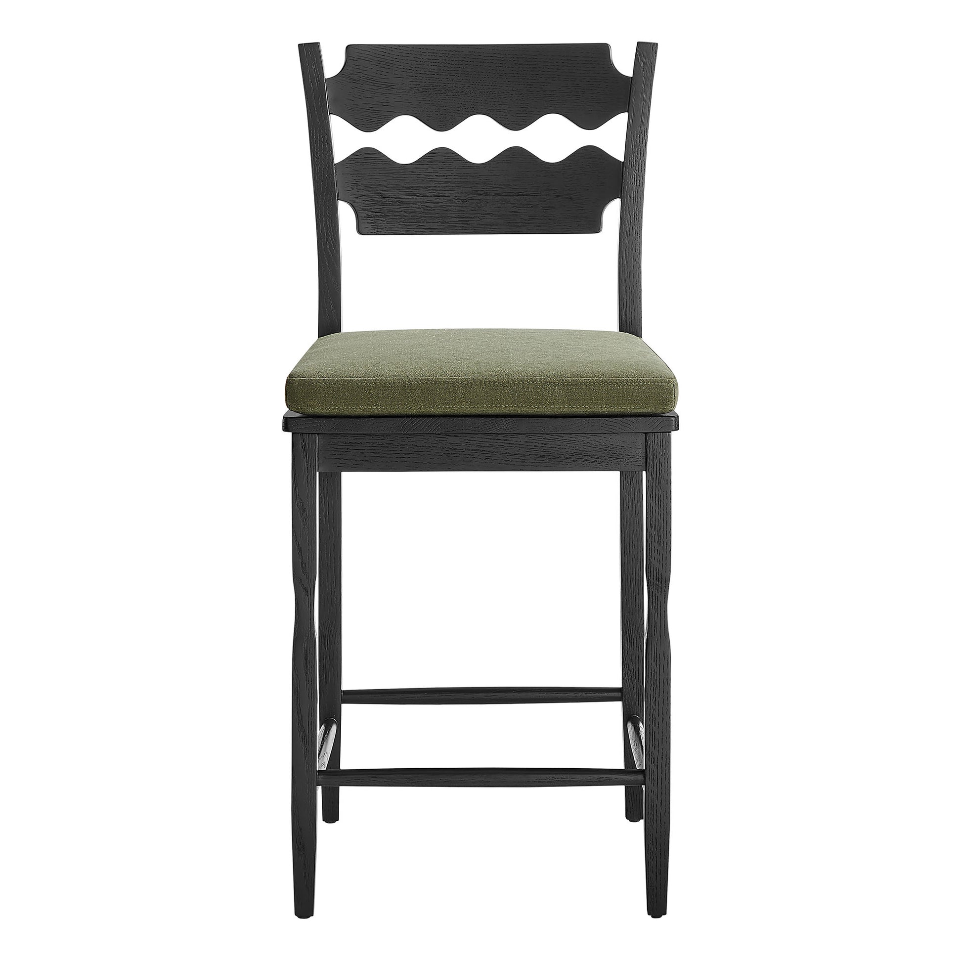 Jax Oak Wood Counter Stool With Wavy Razor Back and Cushion by Modway