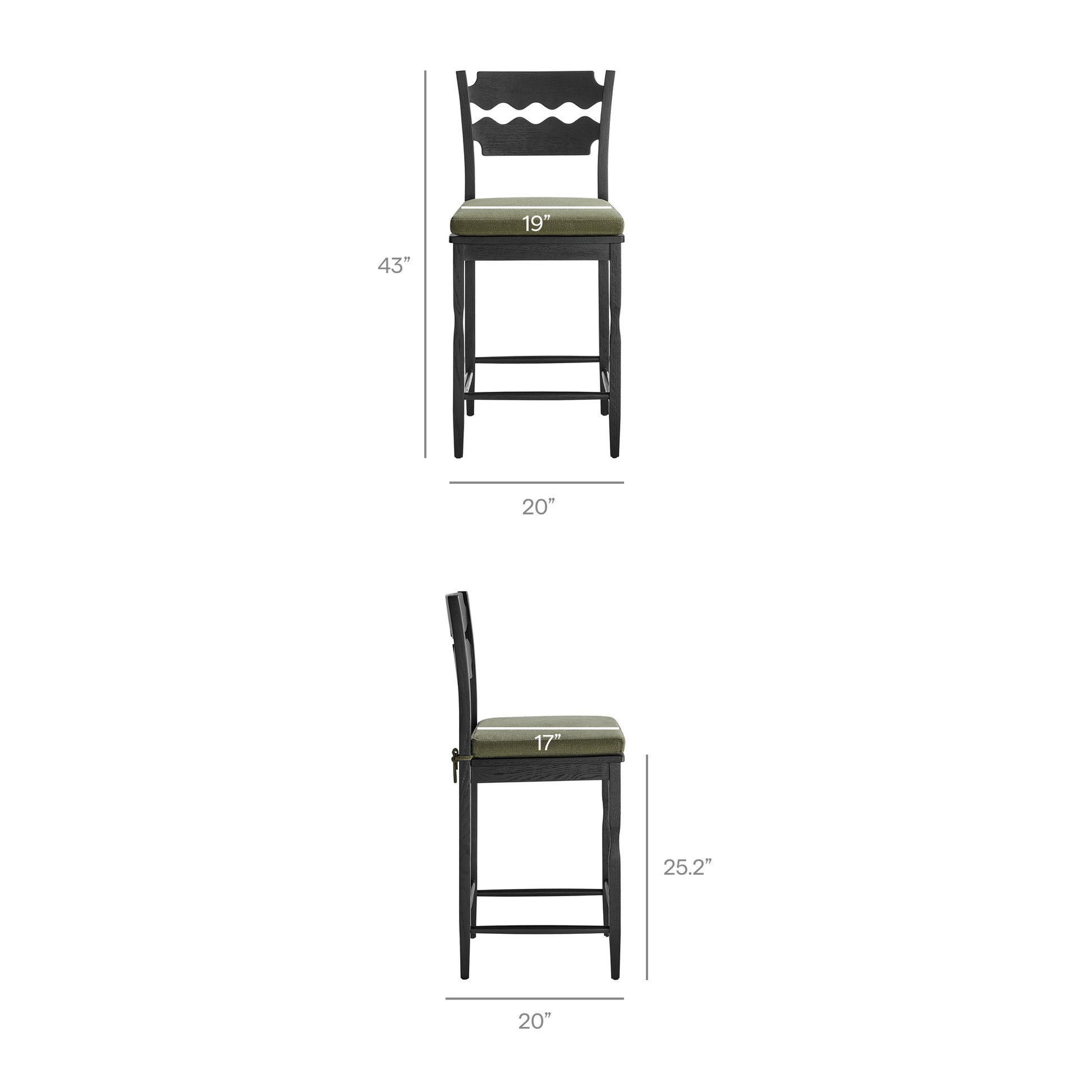 Jax Oak Wood Counter Stool With Wavy Razor Back and Cushion by Modway