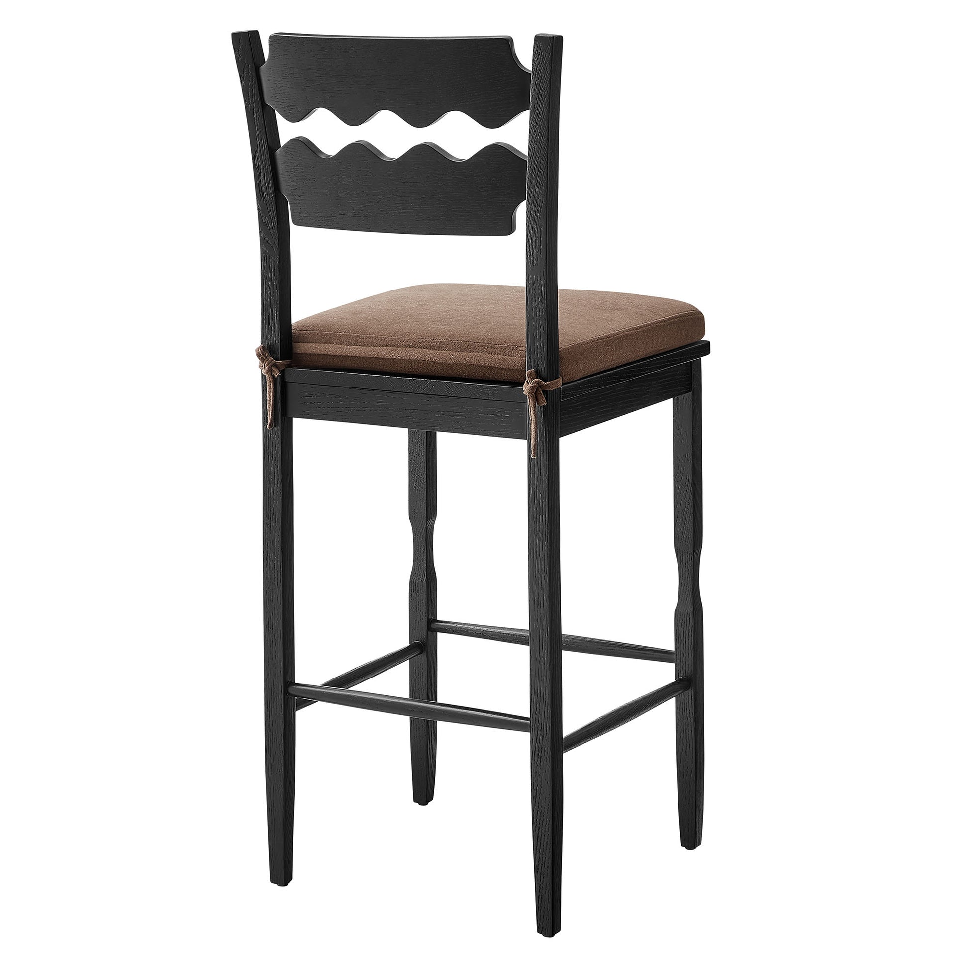 Jax Oak Wood Bar Stool With Wavy Razor Back and Cushion by Modway