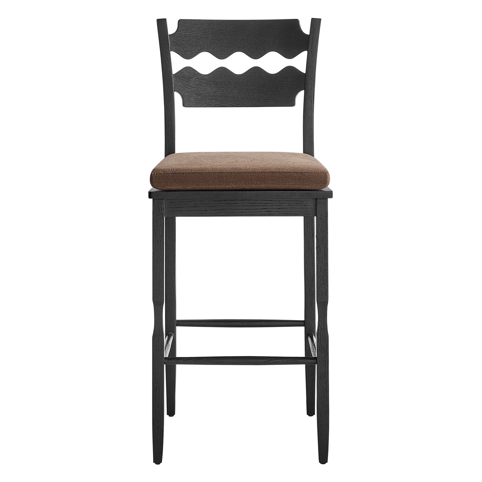 Jax Oak Wood Bar Stool With Wavy Razor Back and Cushion by Modway