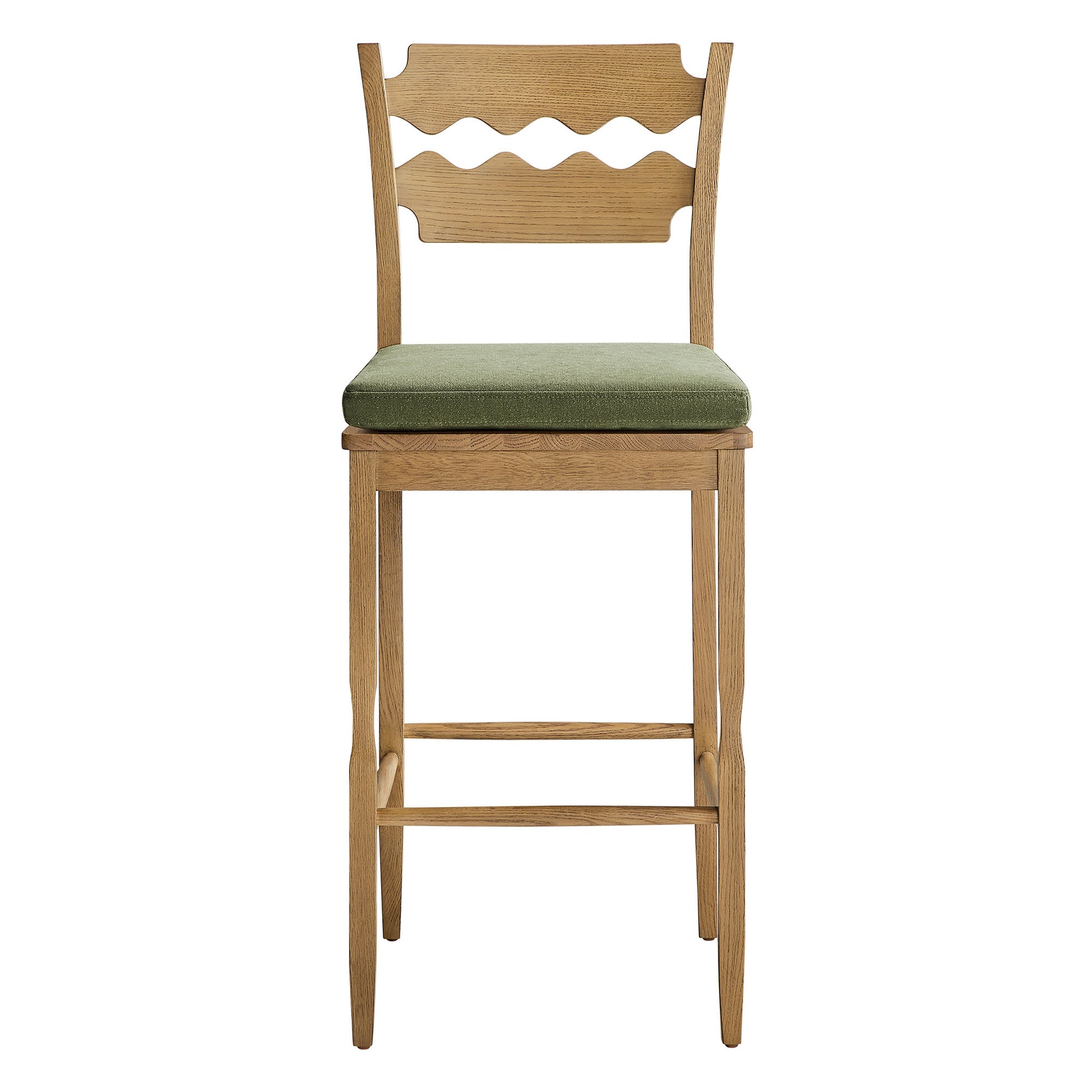 Jax Oak Wood Bar Stool With Wavy Razor Back and Cushion by Modway