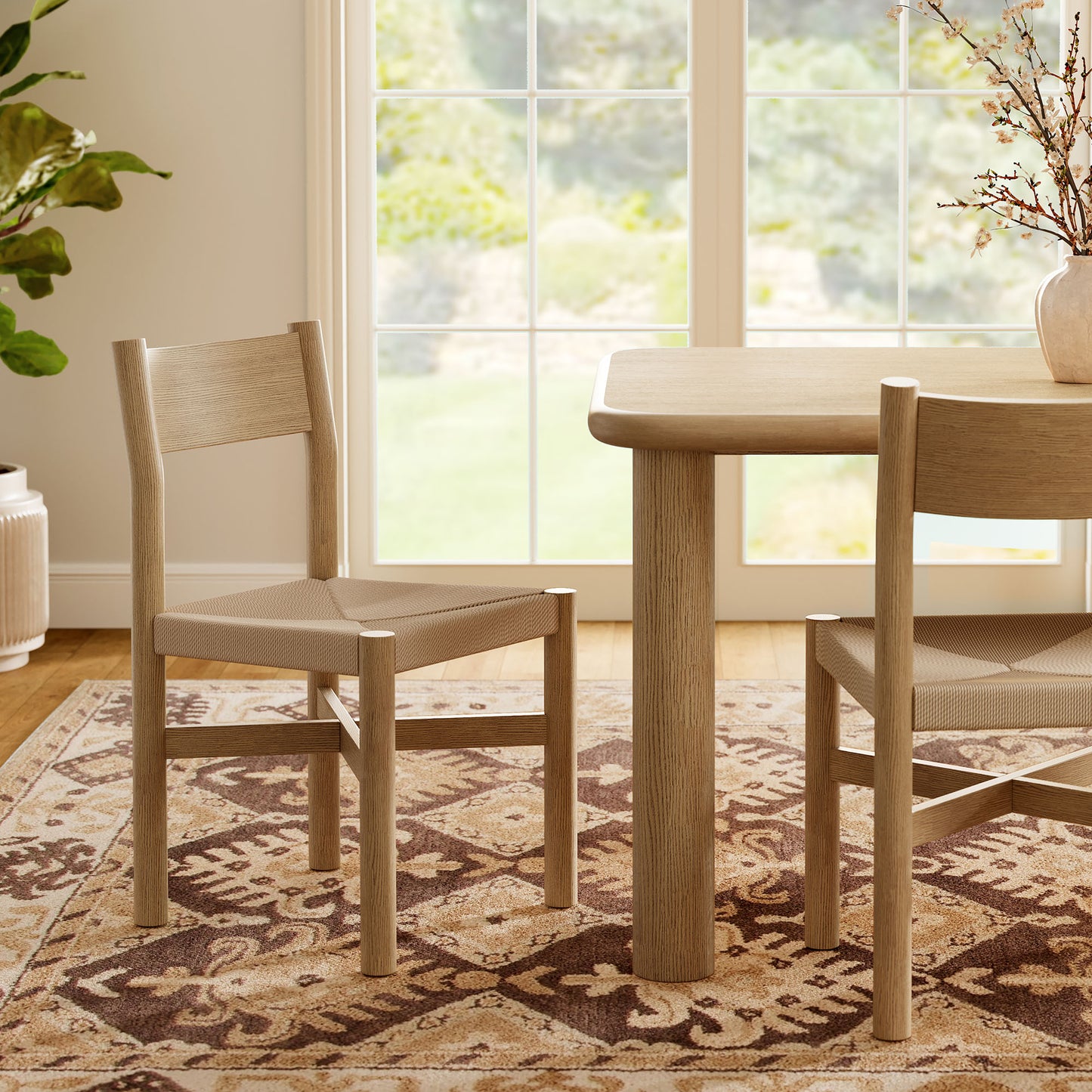 Alvia Oak Wood Dining Side Chair With Woven Seat by Modway