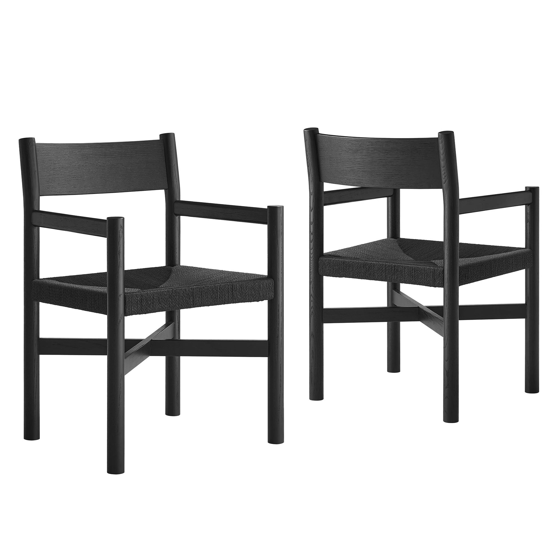 Alvia Oak Wood Dining Armchairs With Woven Seats Set of 2 by Modway
