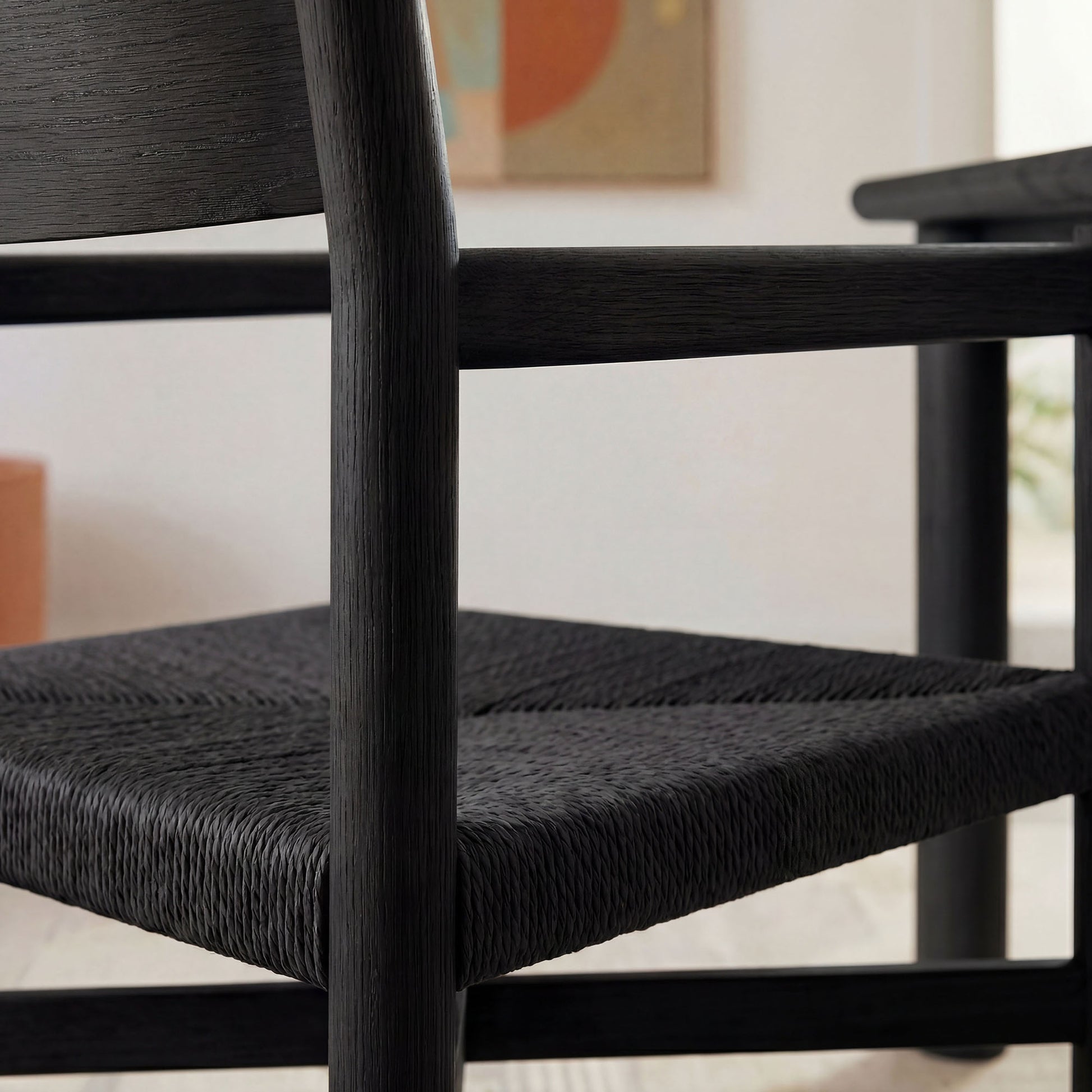 Alvia Oak Wood Dining Armchairs With Woven Seats Set of 2 by Modway