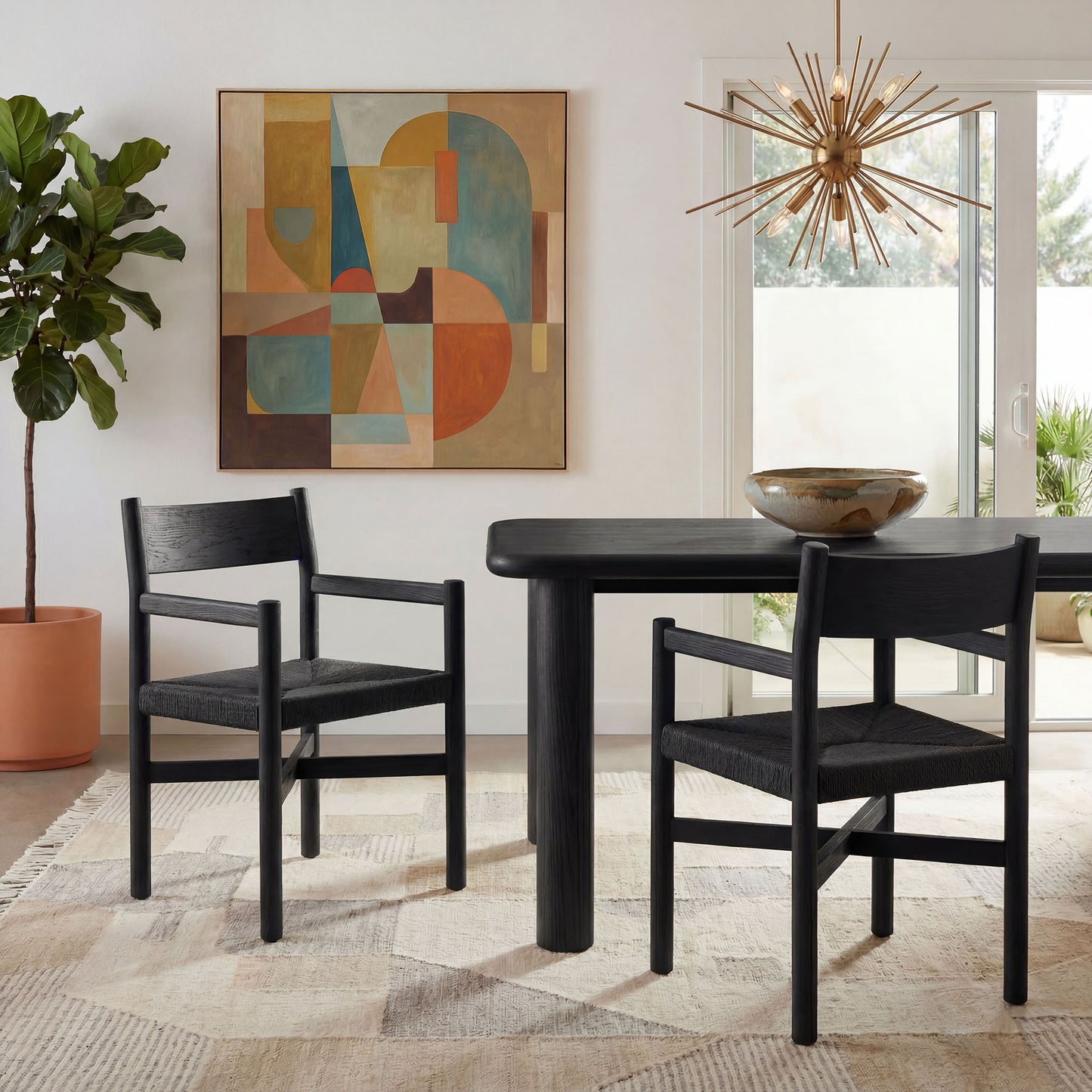 Alvia Oak Wood Dining Armchairs With Woven Seats Set of 2 by Modway