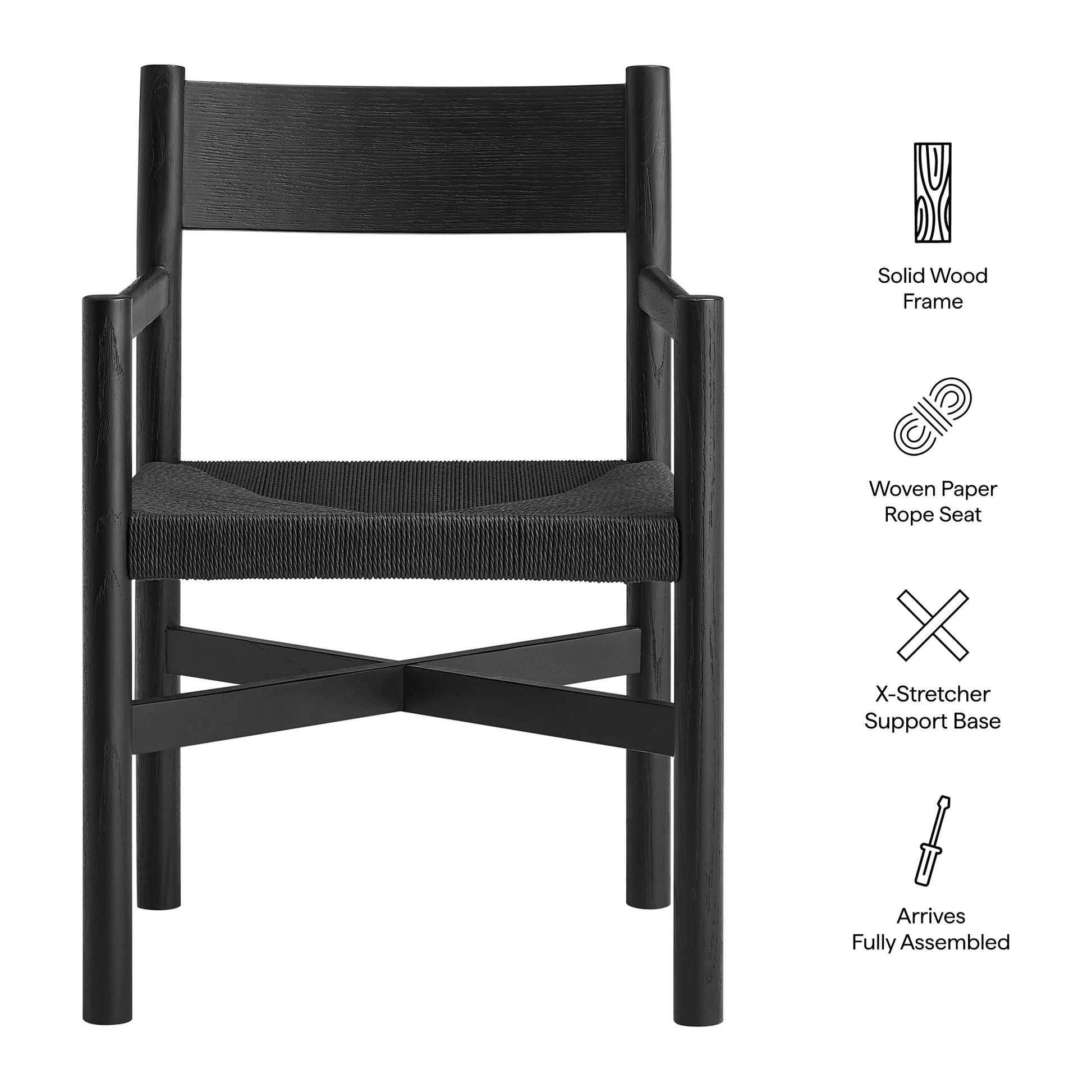Alvia Oak Wood Dining Armchairs With Woven Seats Set of 2 by Modway
