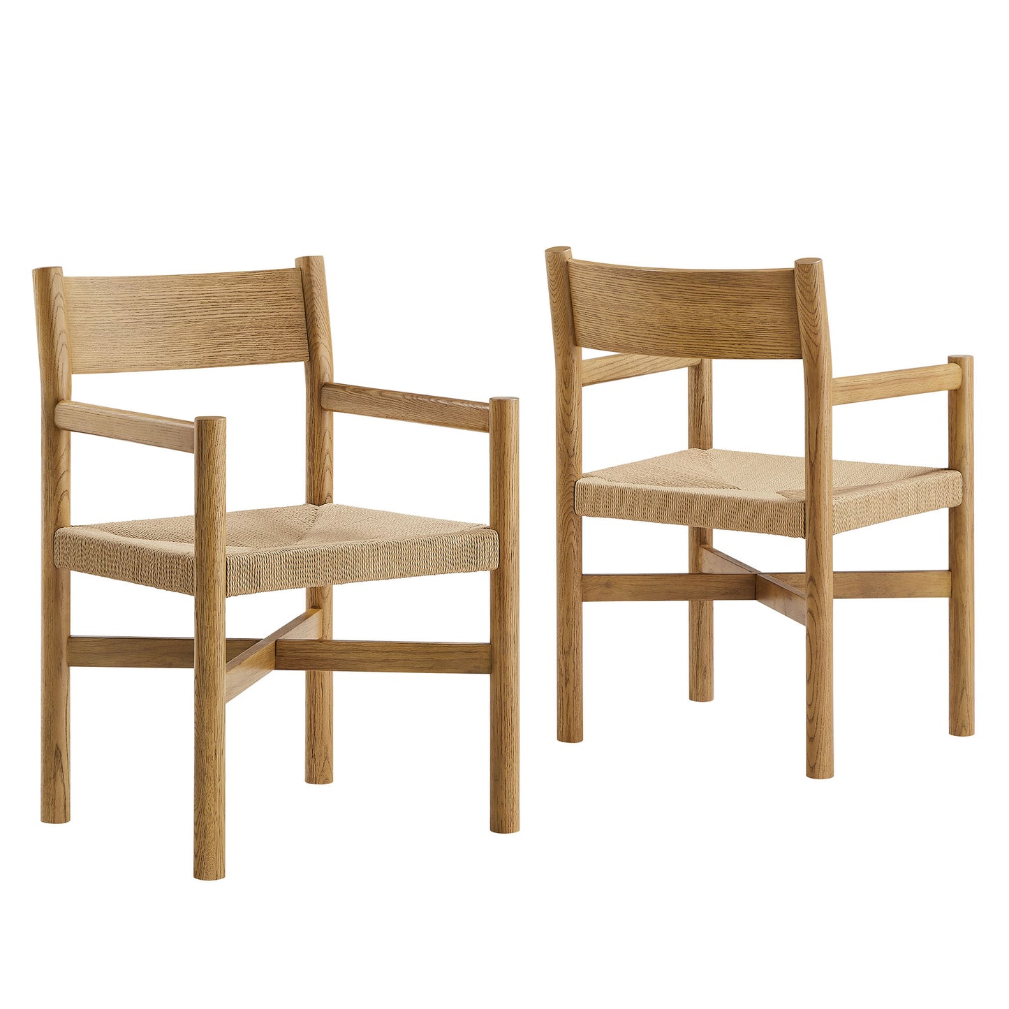 Alvia Oak Wood Dining Armchairs With Woven Seats Set of 2 by Modway