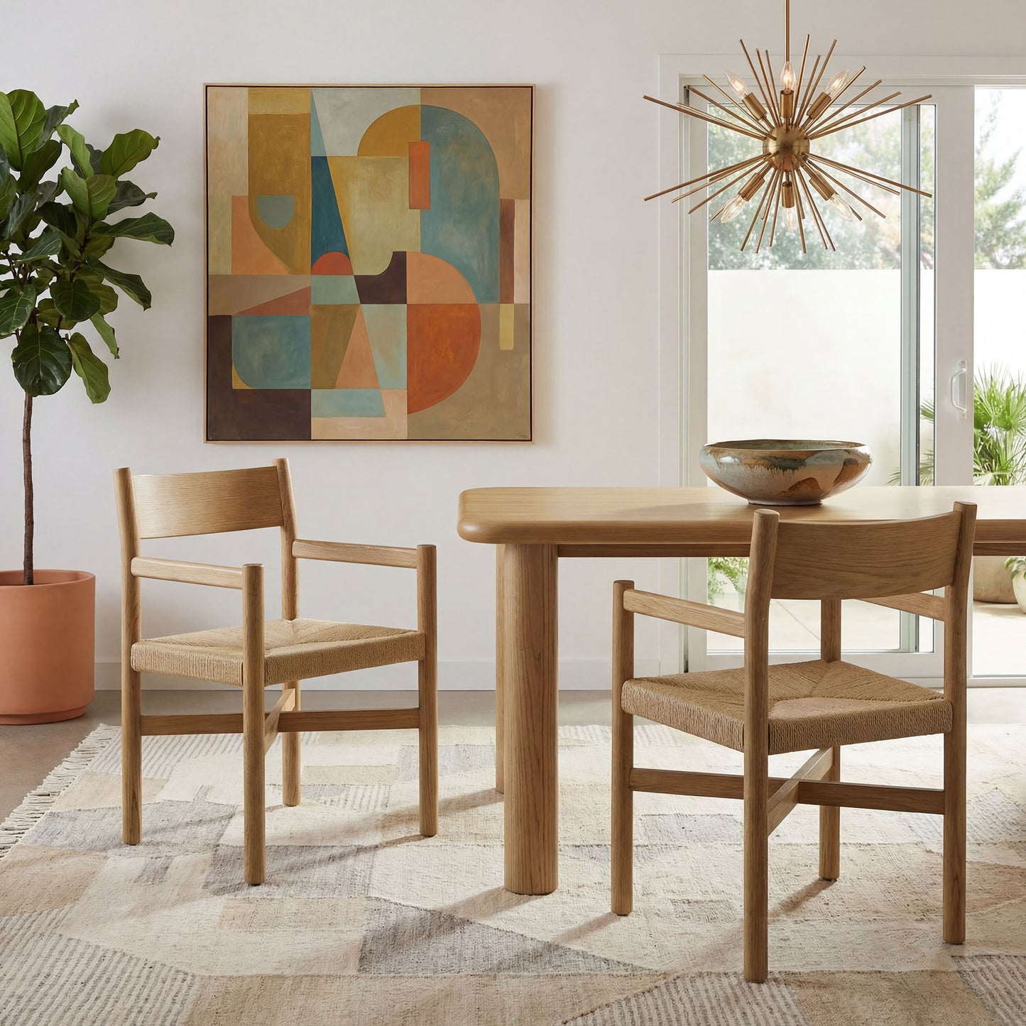 Alvia Oak Wood Dining Armchairs With Woven Seats Set of 2 by Modway
