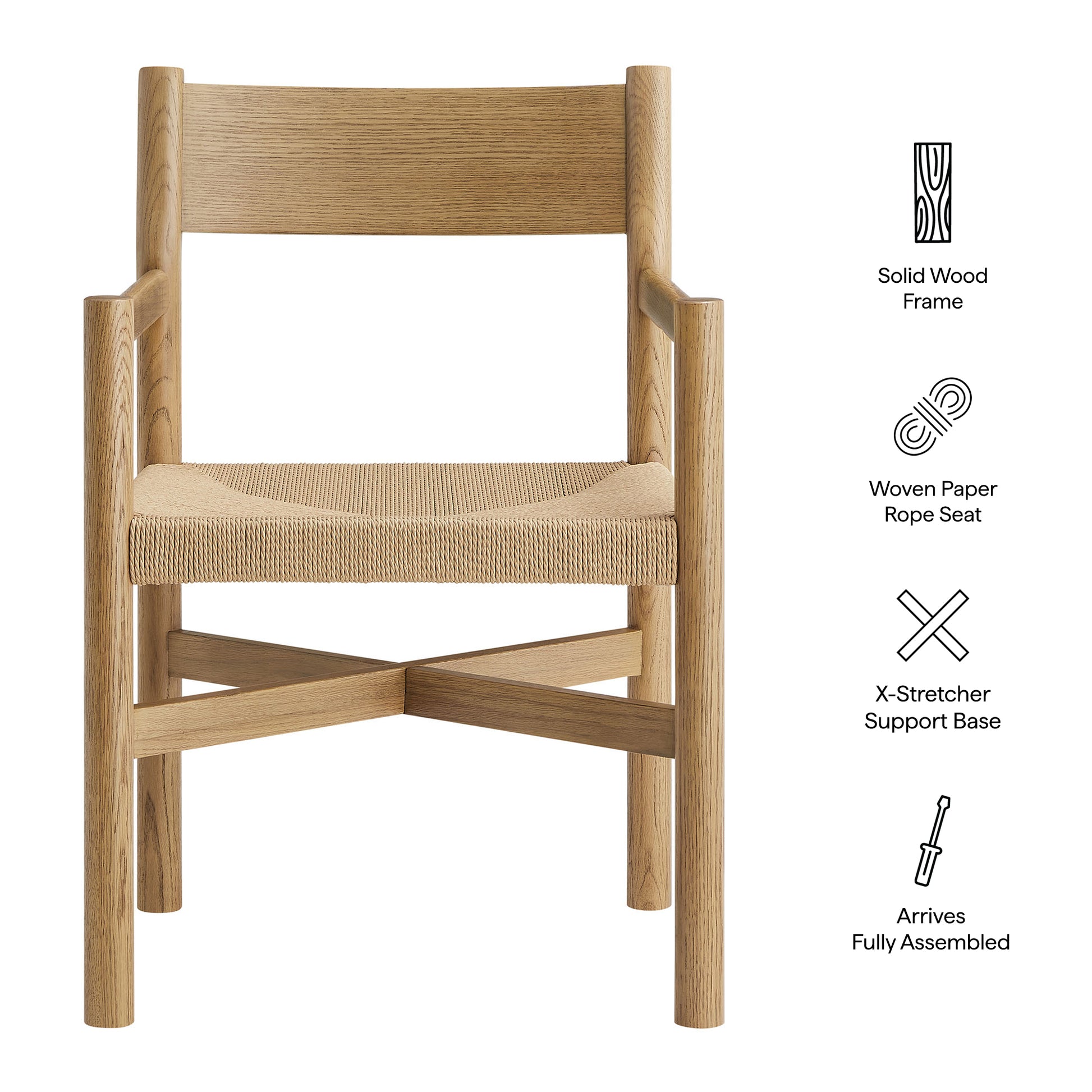 Alvia Oak Wood Dining Armchairs With Woven Seats Set of 2 by Modway