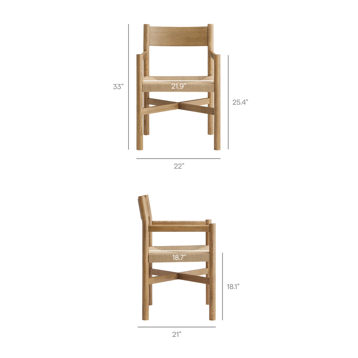 Alvia Oak Wood Dining Armchairs With Woven Seats Set of 2 by Modway