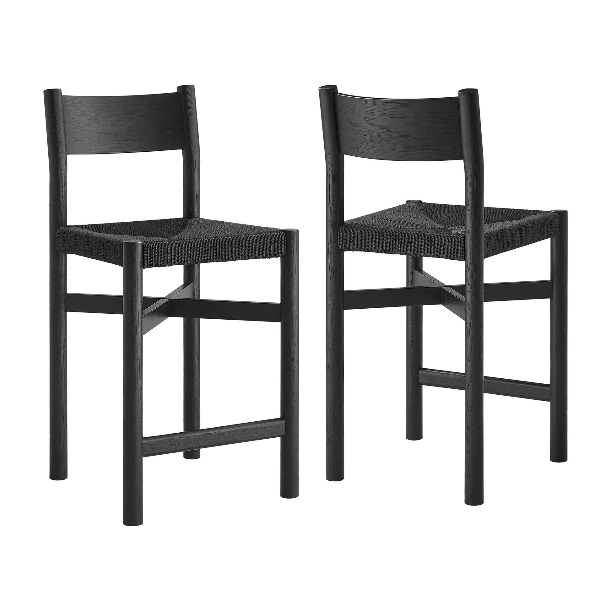 Alvia Oak Wood Counter Stools With Woven Seats Set of 2 by Modway