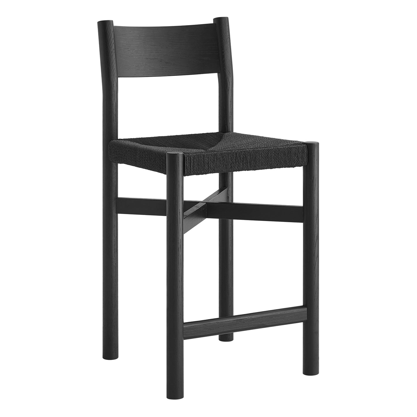 Alvia Oak Wood Counter Stools With Woven Seats Set of 2 by Modway