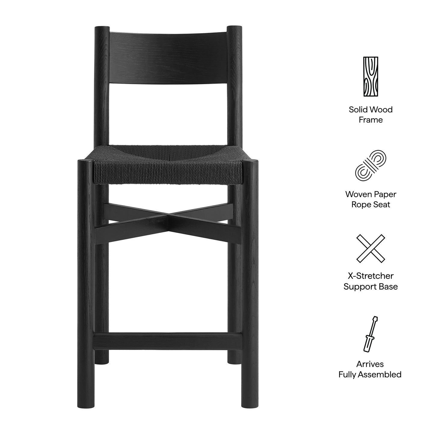 Alvia Oak Wood Counter Stools With Woven Seats Set of 2 by Modway