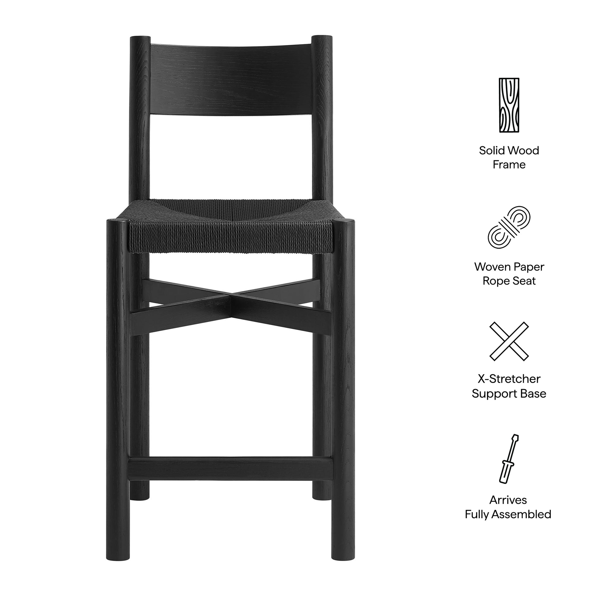 Alvia Oak Wood Counter Stools With Woven Seats Set of 2 by Modway