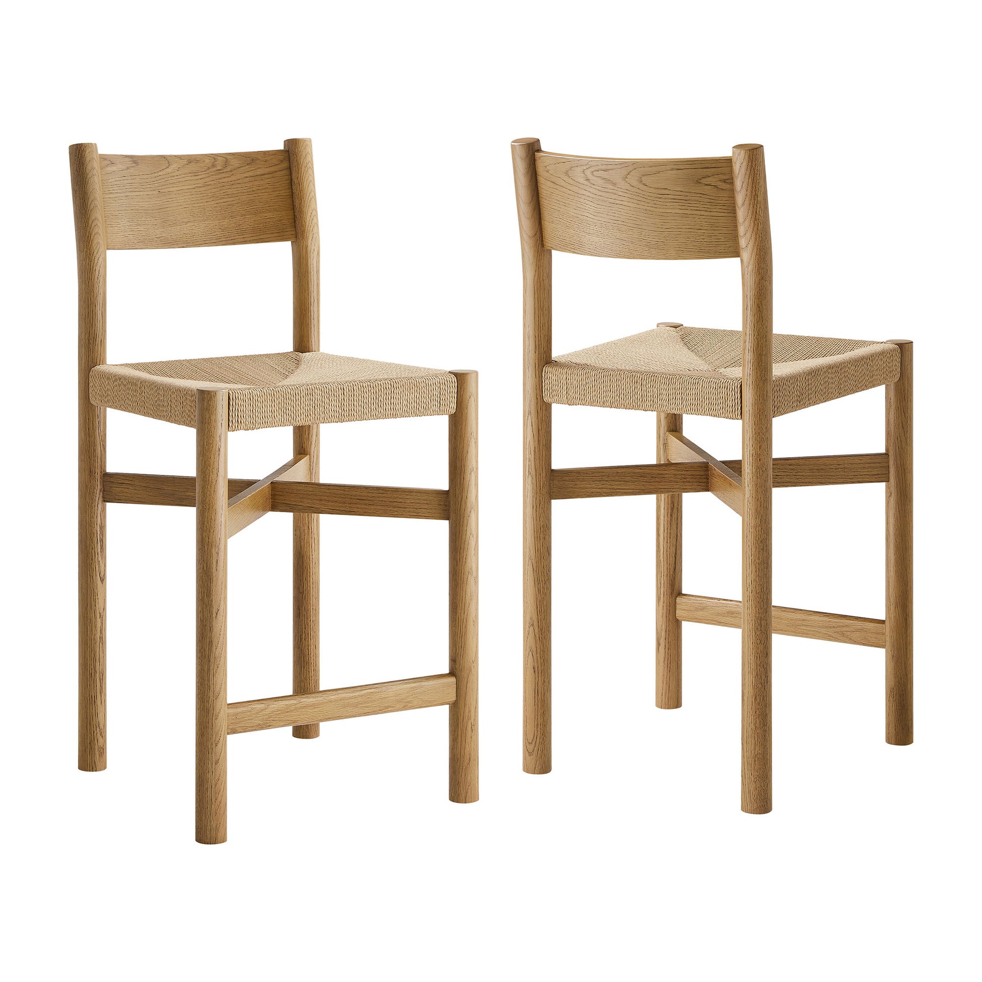 Alvia Oak Wood Counter Stools With Woven Seats Set of 2 by Modway