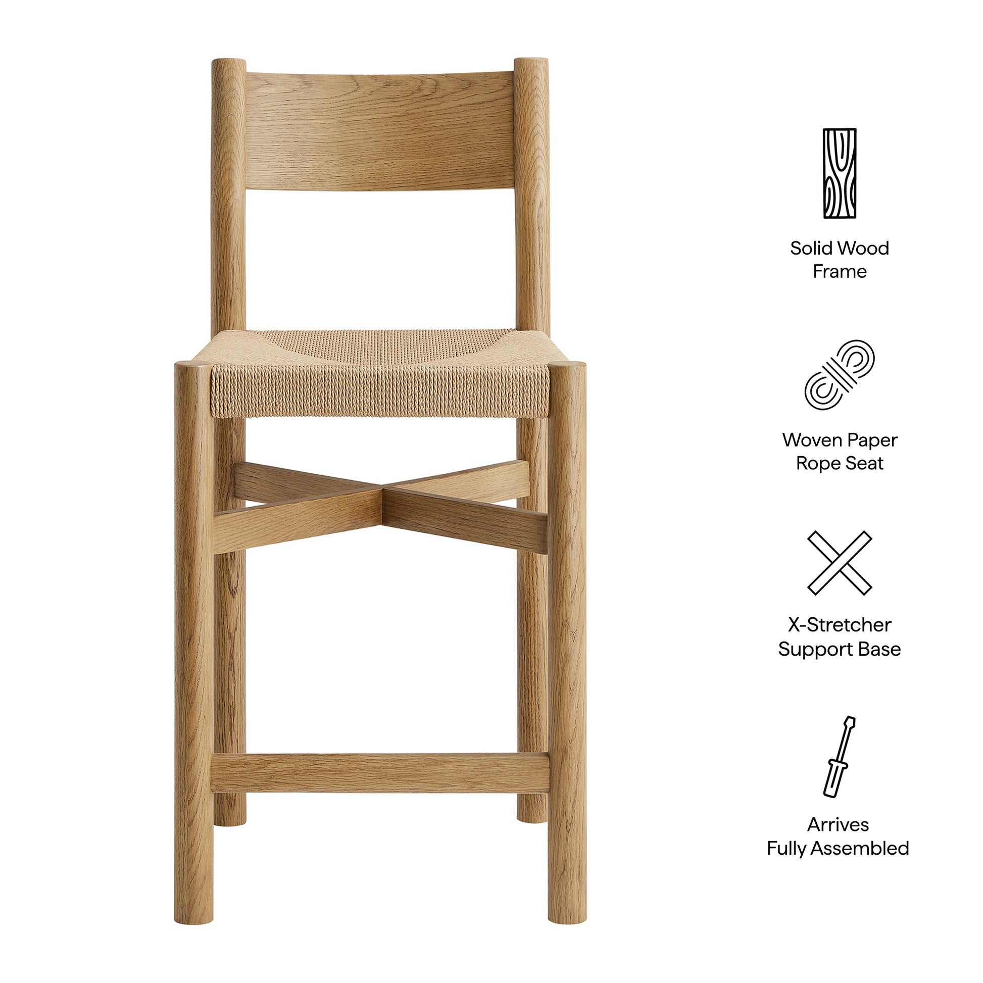 Alvia Oak Wood Counter Stools With Woven Seats Set of 2 by Modway