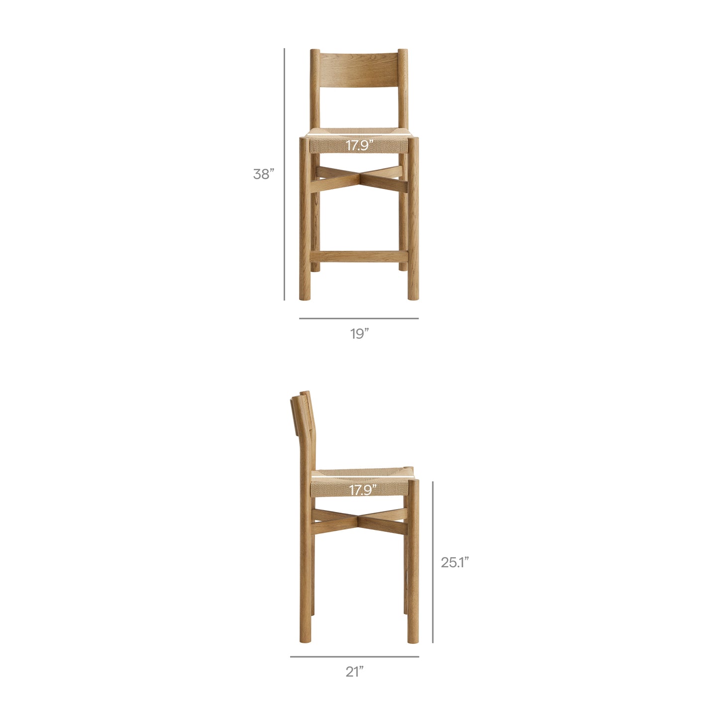Alvia Oak Wood Counter Stools With Woven Seats Set of 2 by Modway
