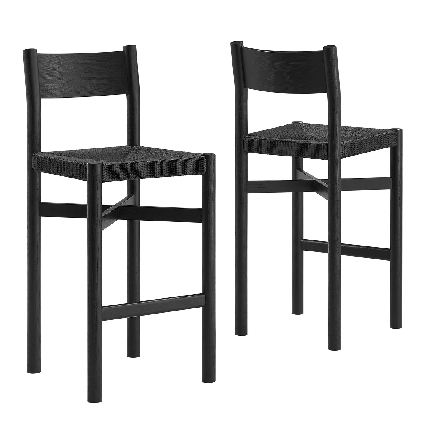Alvia Oak Wood Bar Stools With Woven Seats Set of 2 by Modway
