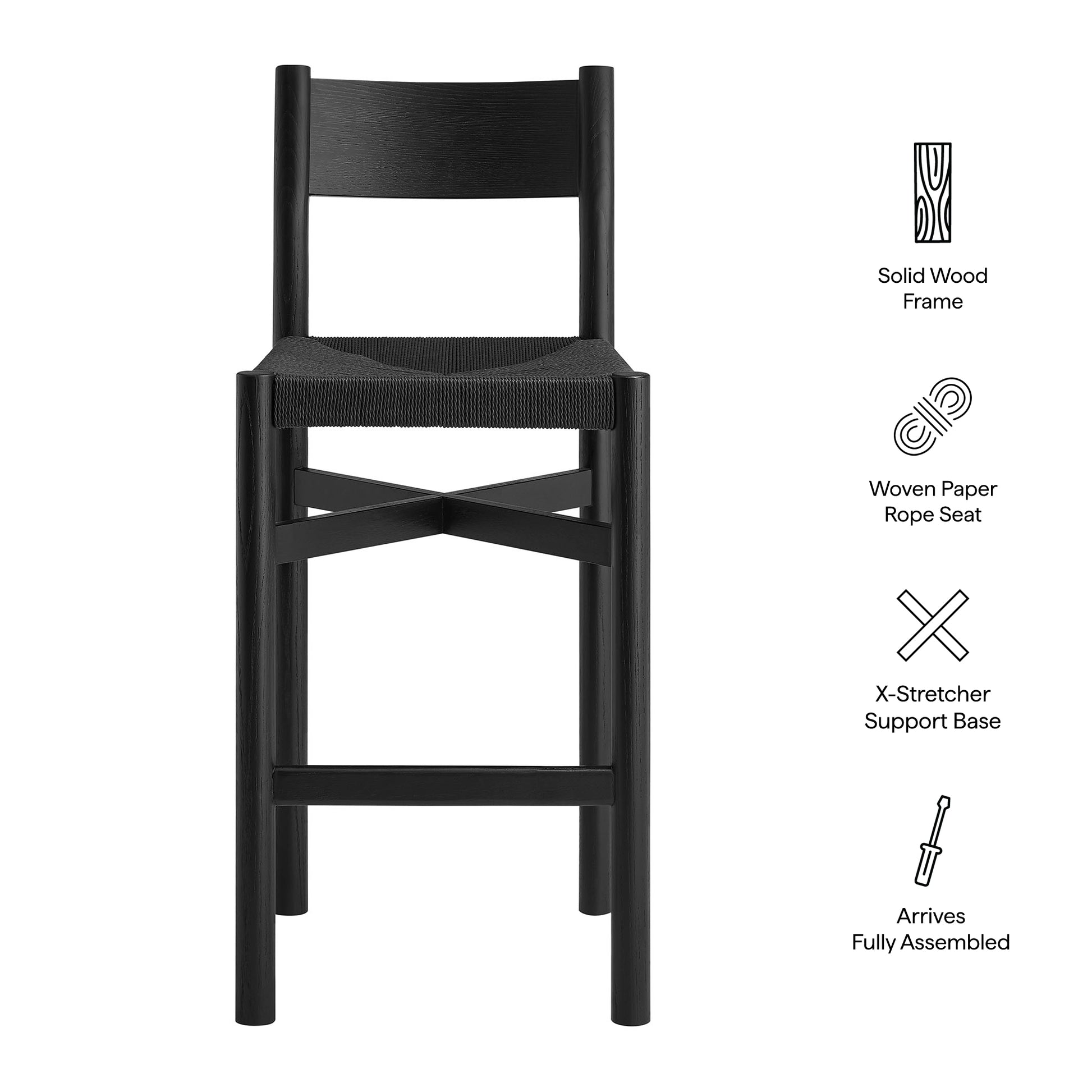 Alvia Oak Wood Bar Stools With Woven Seats Set of 2 by Modway