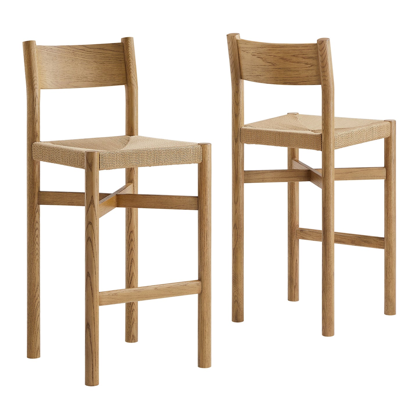 Alvia Oak Wood Bar Stools With Woven Seats Set of 2 by Modway
