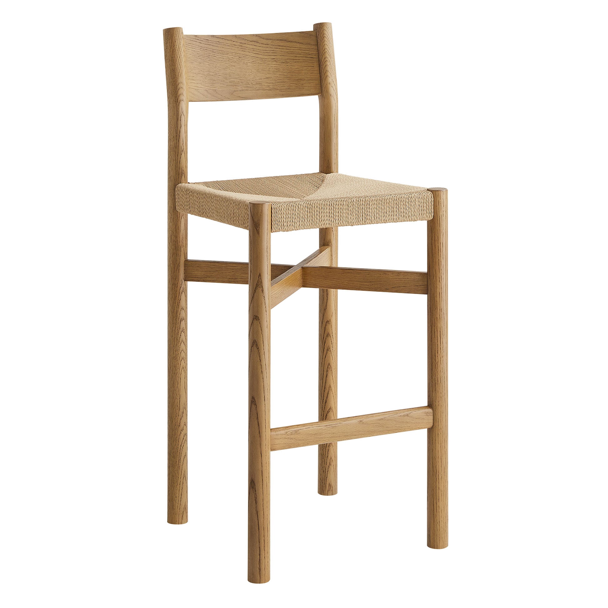 Alvia Oak Wood Bar Stools With Woven Seats Set of 2 by Modway