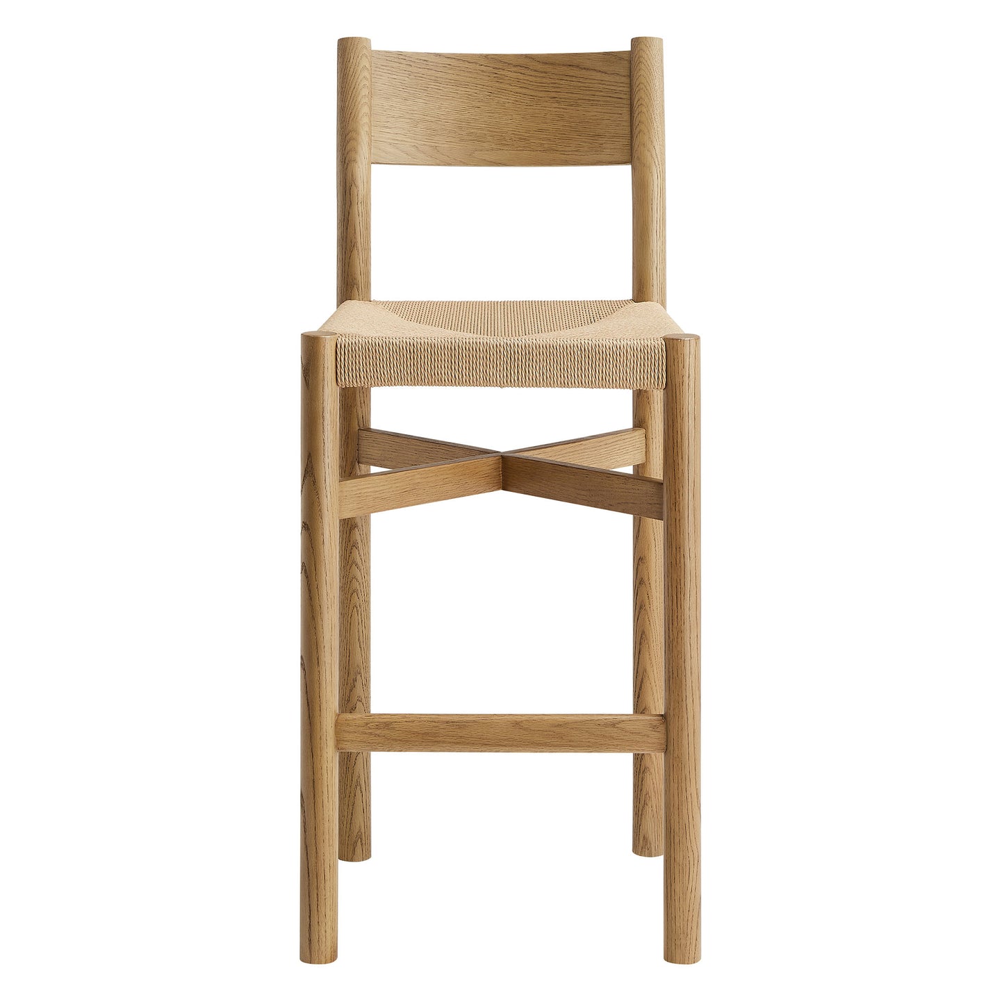 Alvia Oak Wood Bar Stools With Woven Seats Set of 2 by Modway