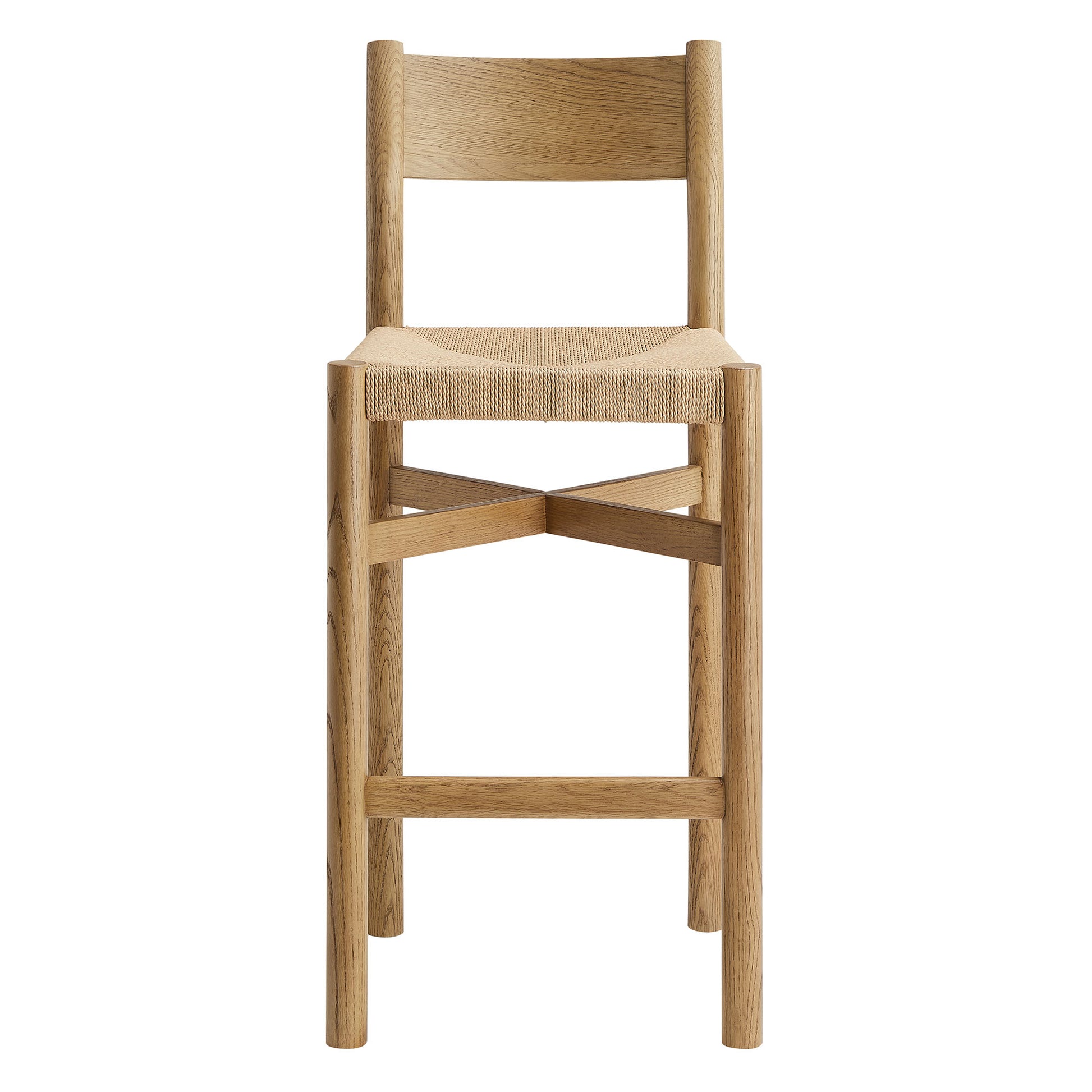 Alvia Oak Wood Bar Stools With Woven Seats Set of 2 by Modway