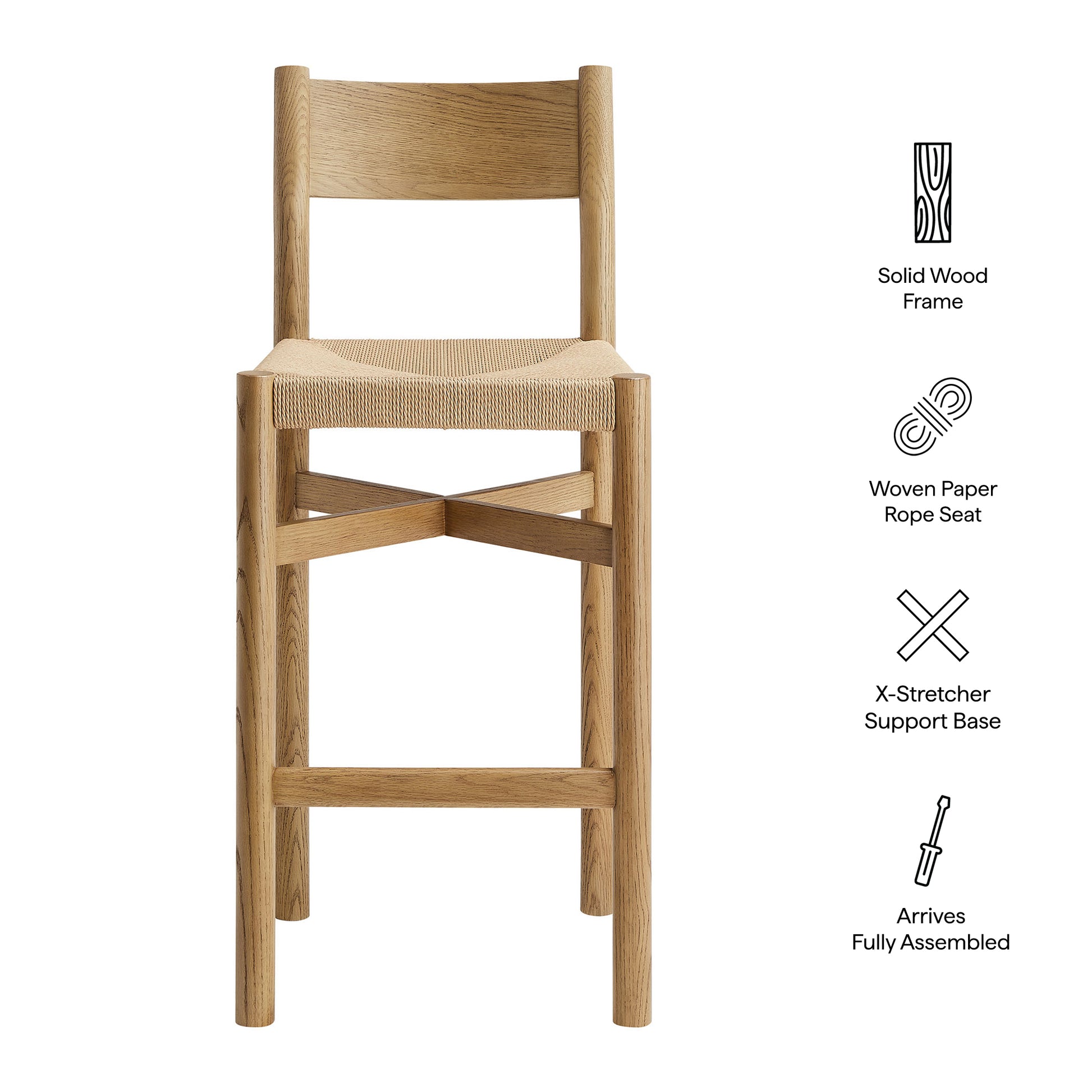 Alvia Oak Wood Bar Stools With Woven Seats Set of 2 by Modway