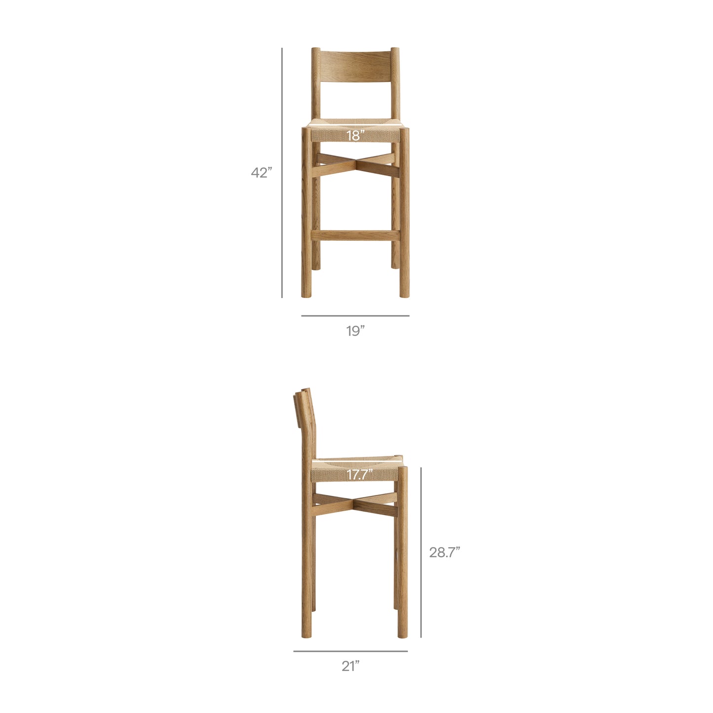 Alvia Oak Wood Bar Stools With Woven Seats Set of 2 by Modway