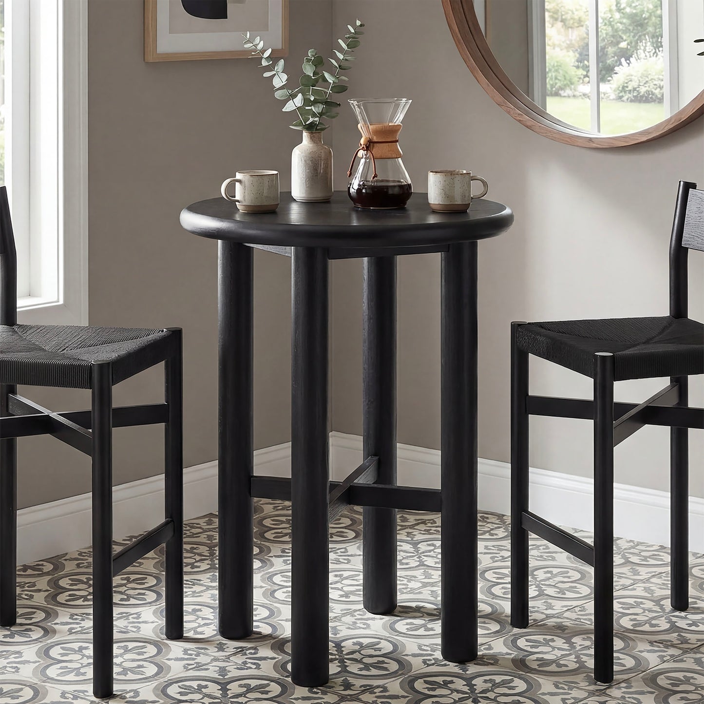 Alvia Round 30" Oak Wood Bar Table by Modway