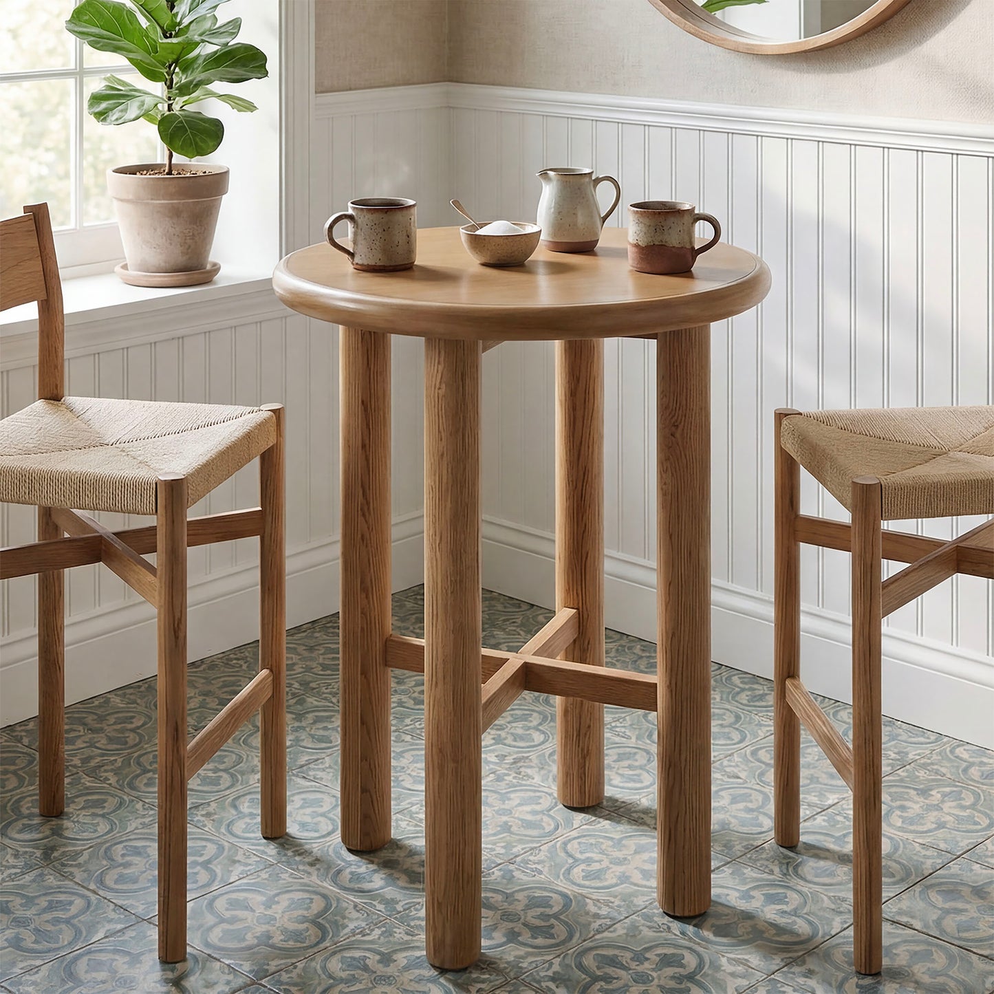 Alvia Round 30" Oak Wood Bar Table by Modway
