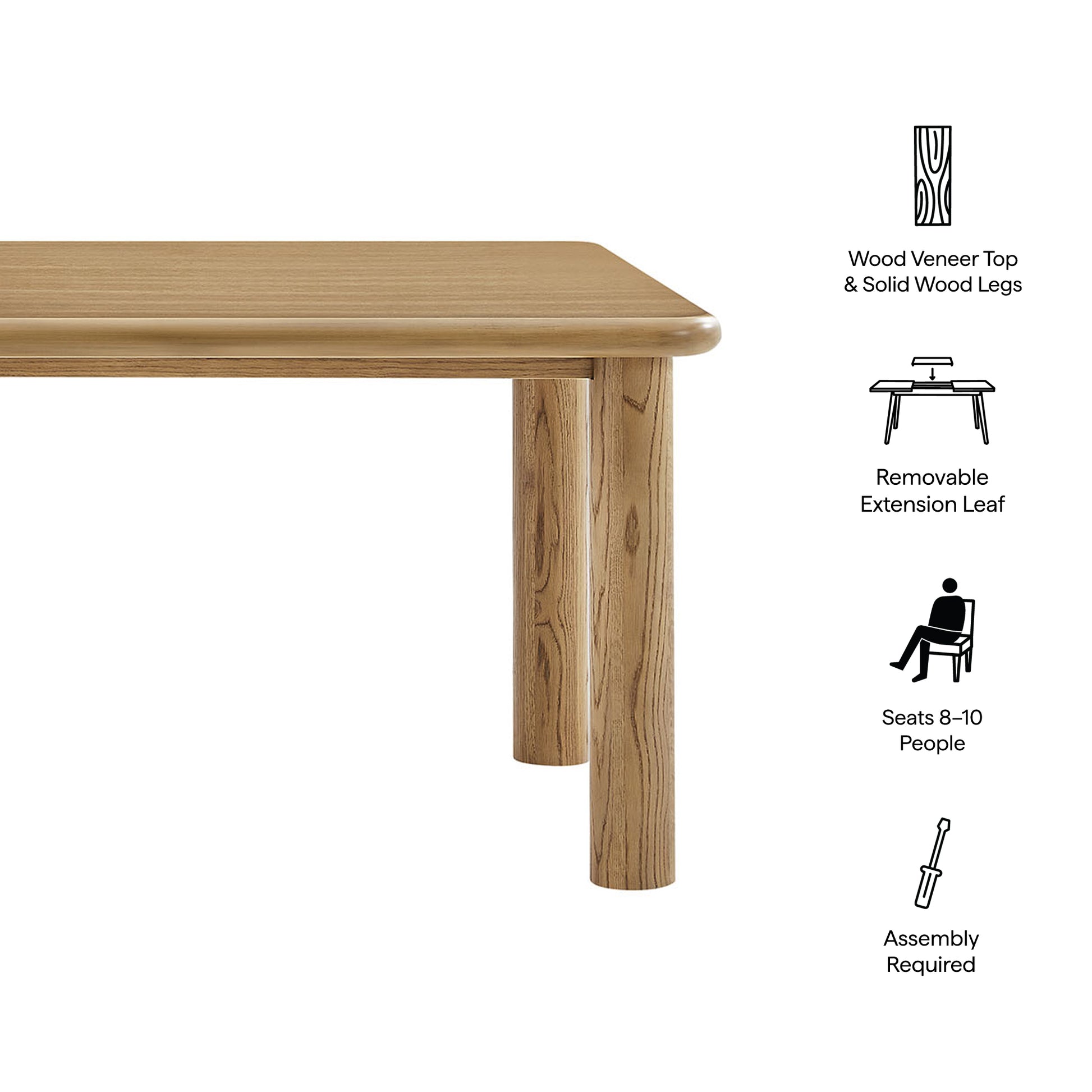 Alvia 86"-105" Extendable Rectangular Oak Wood Dining Table by Modway