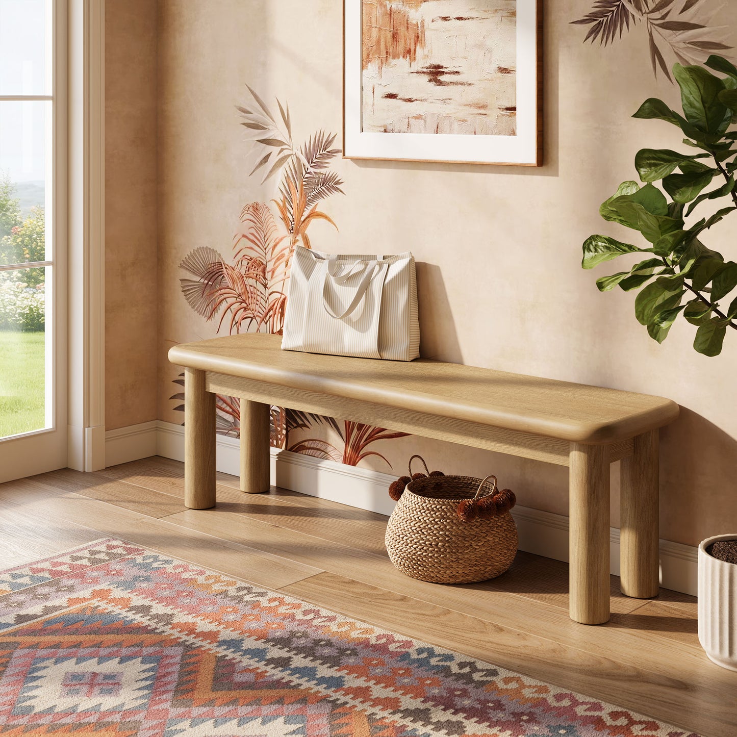 Alvia 58" Oak Wood Bench by Modway