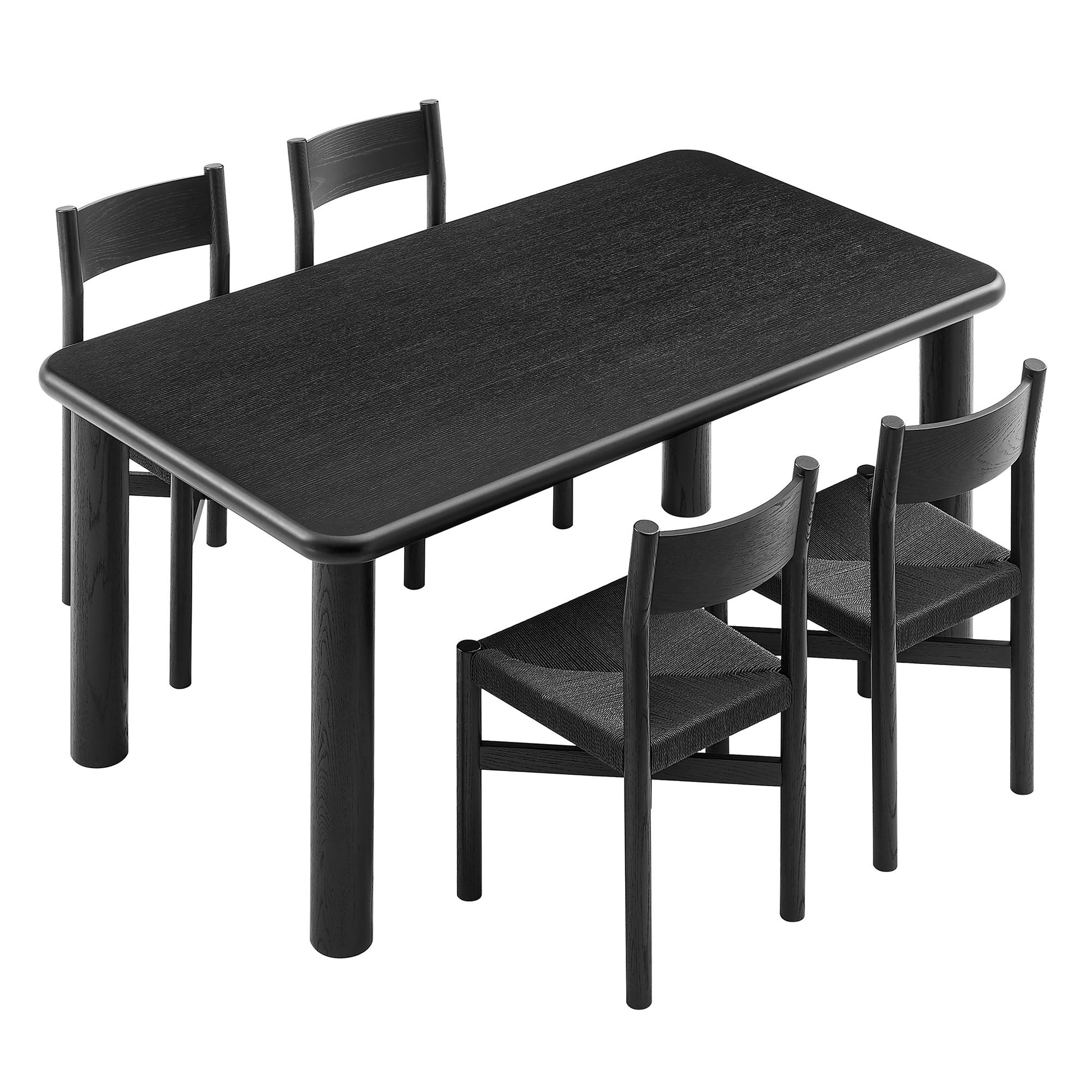 Alvia 5-Piece Oak Wood Dining Table and Chairs Set by Modway