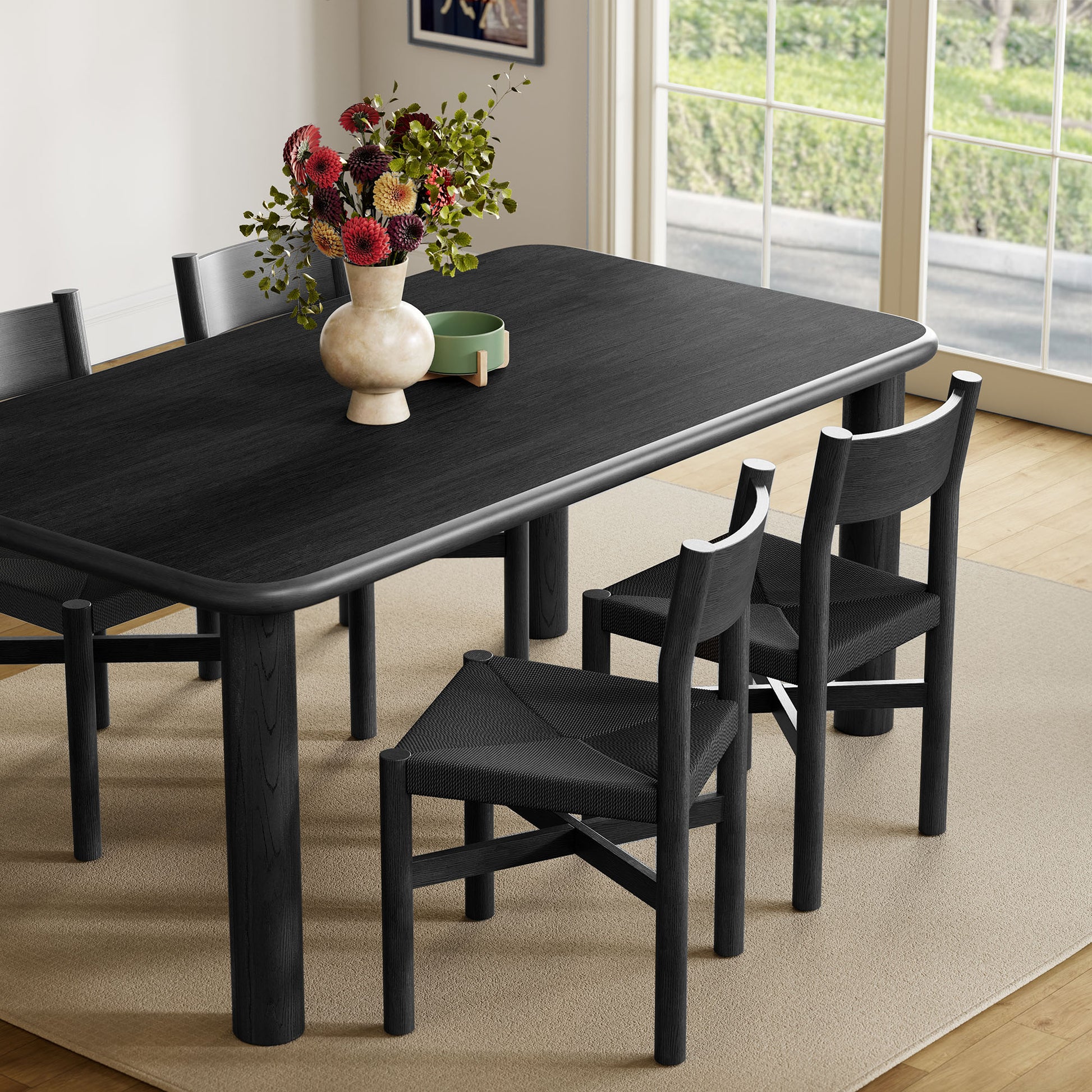 Alvia 5-Piece Oak Wood Dining Table and Chairs Set by Modway