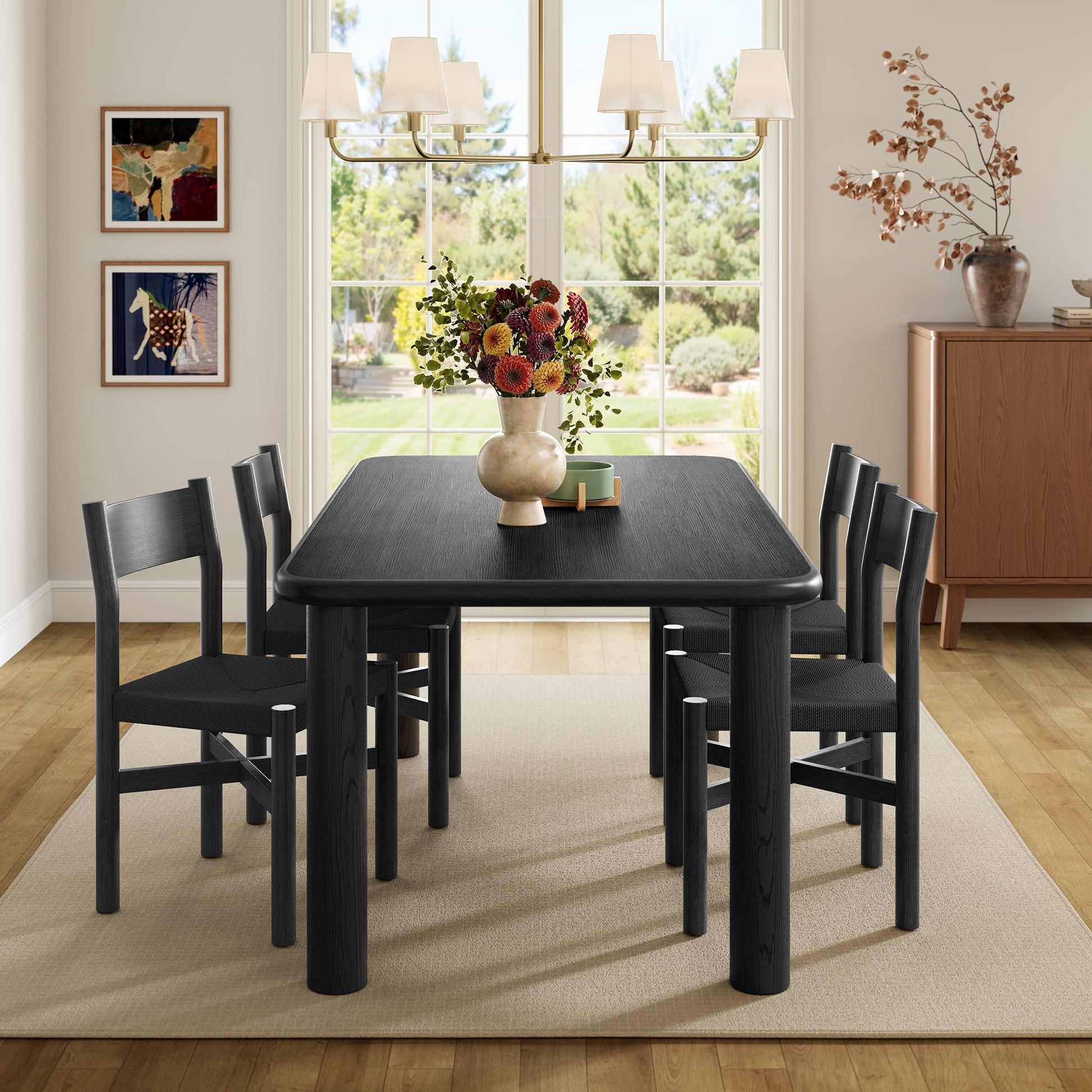 Alvia 5-Piece Oak Wood Dining Table and Chairs Set by Modway