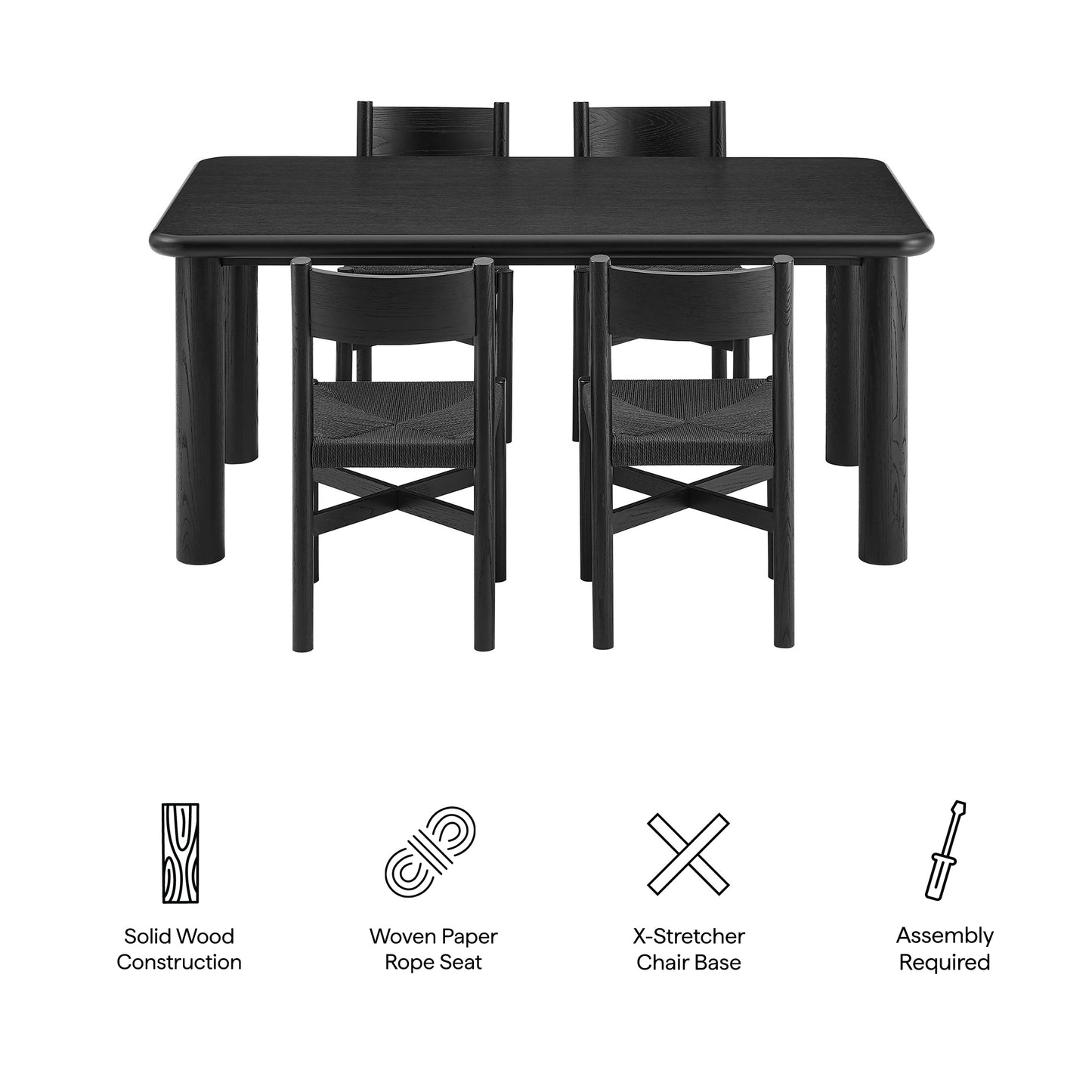 Alvia 5-Piece Oak Wood Dining Table and Chairs Set by Modway