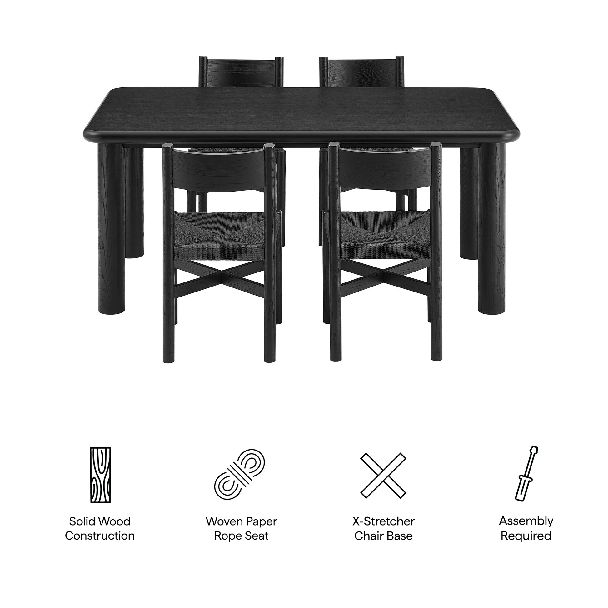 Alvia 5-Piece Oak Wood Dining Table and Chairs Set by Modway