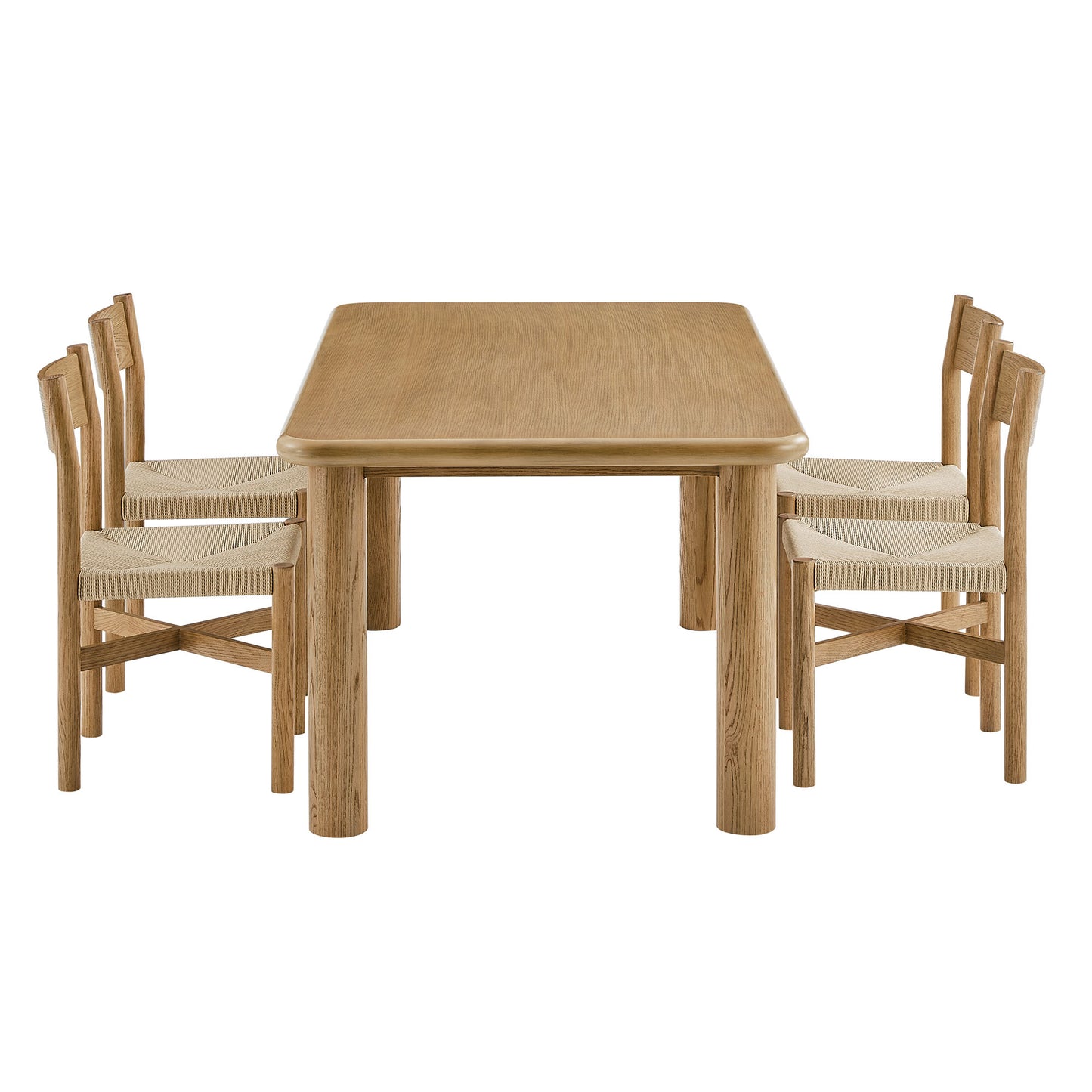 Alvia 5-Piece Oak Wood Dining Table and Chairs Set by Modway