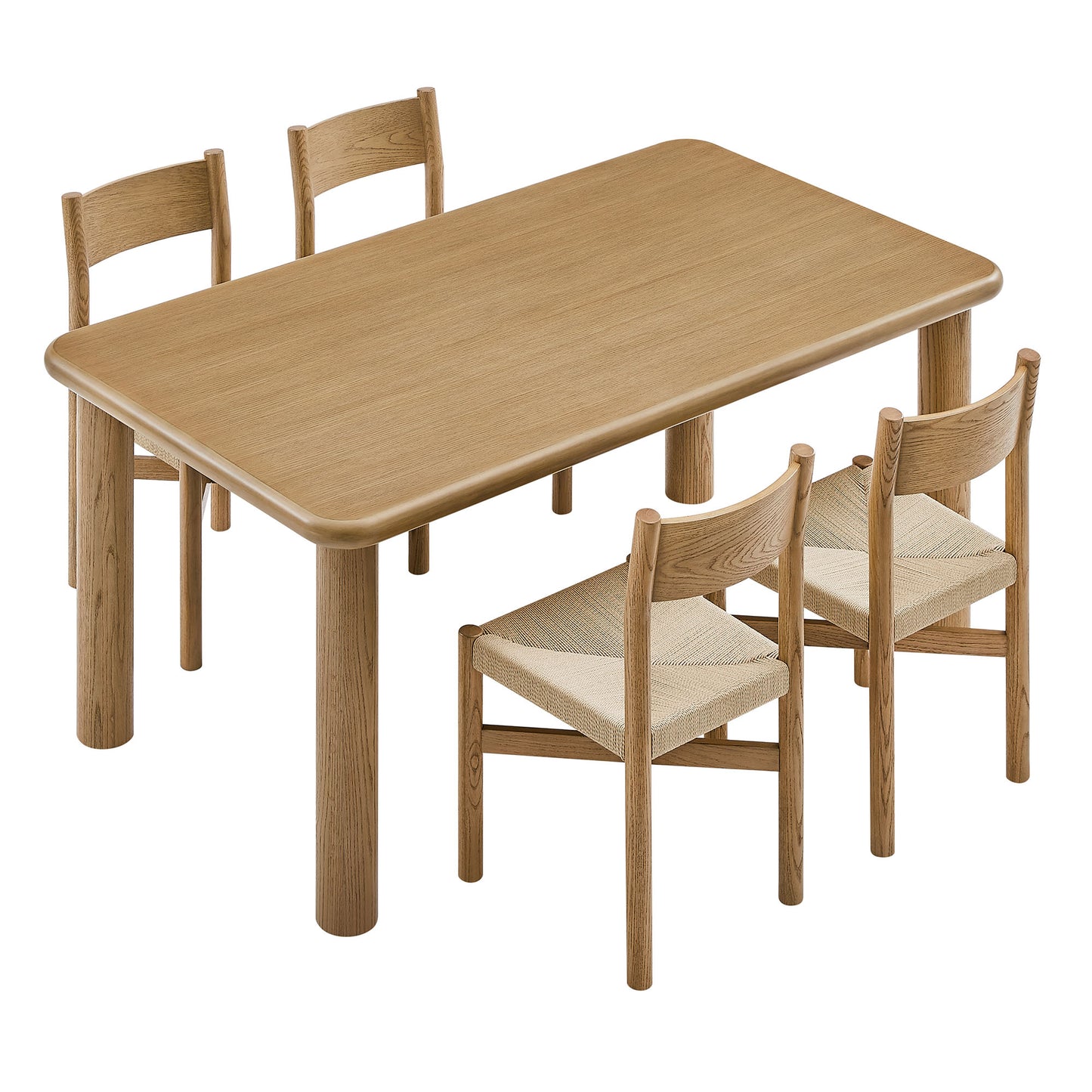 Alvia 5-Piece Oak Wood Dining Table and Chairs Set by Modway
