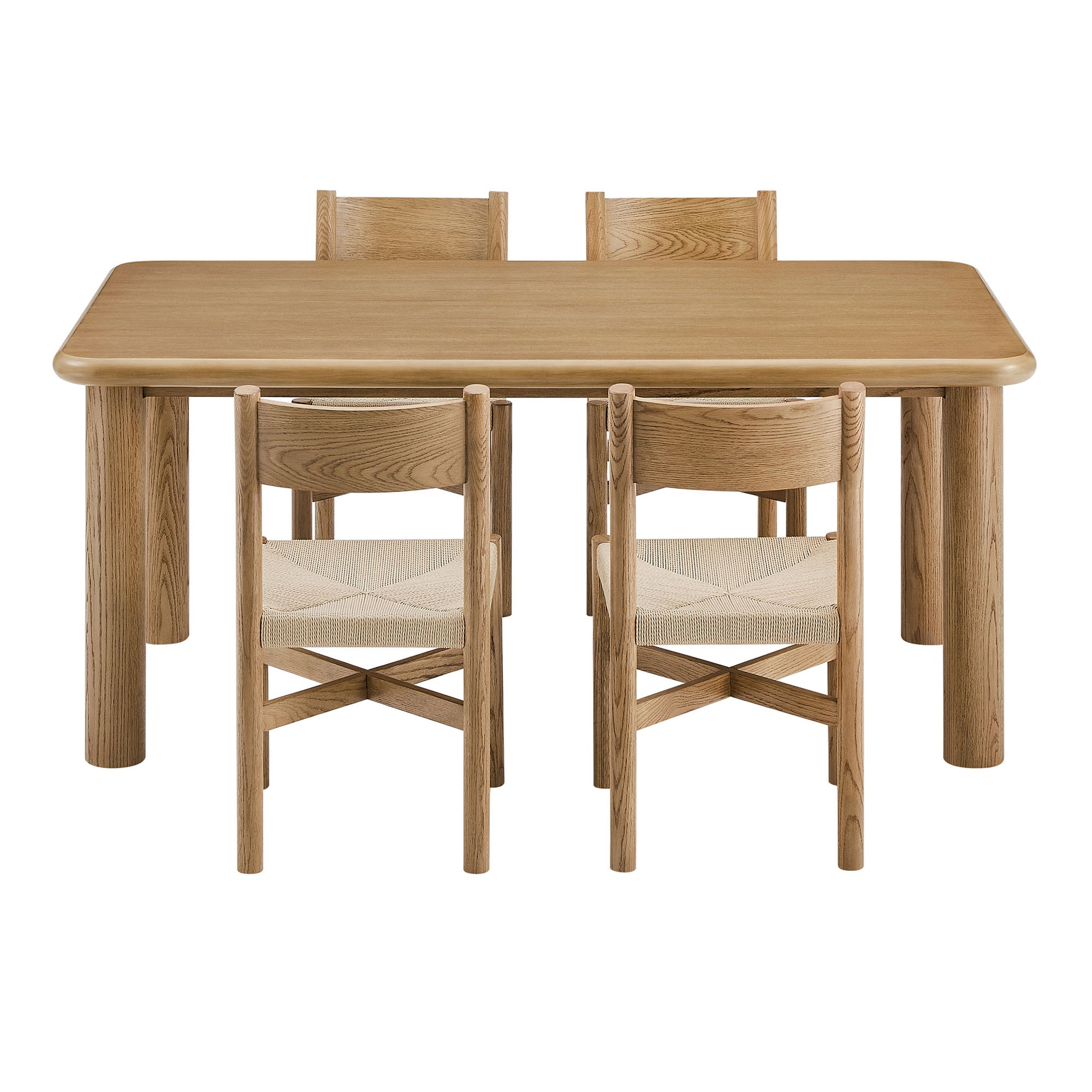 Alvia 5-Piece Oak Wood Dining Table and Chairs Set by Modway