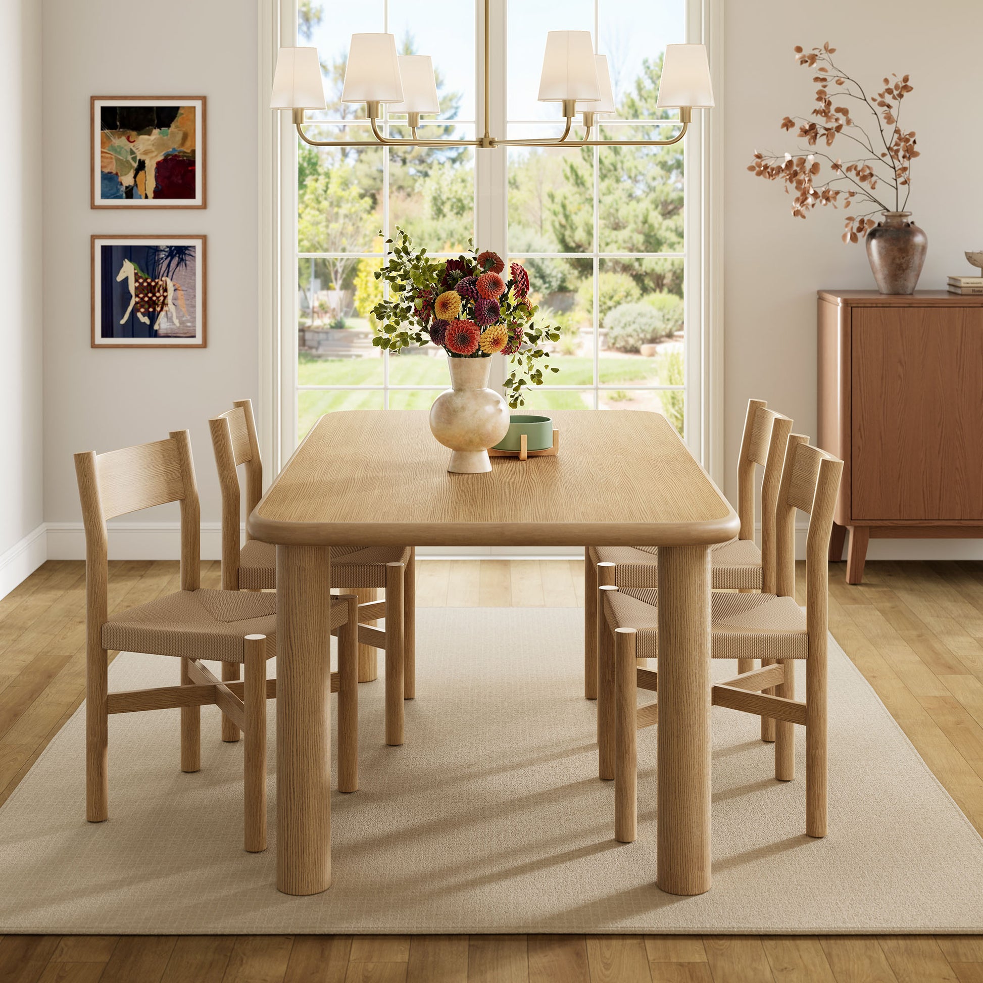 Alvia 5-Piece Oak Wood Dining Table and Chairs Set by Modway