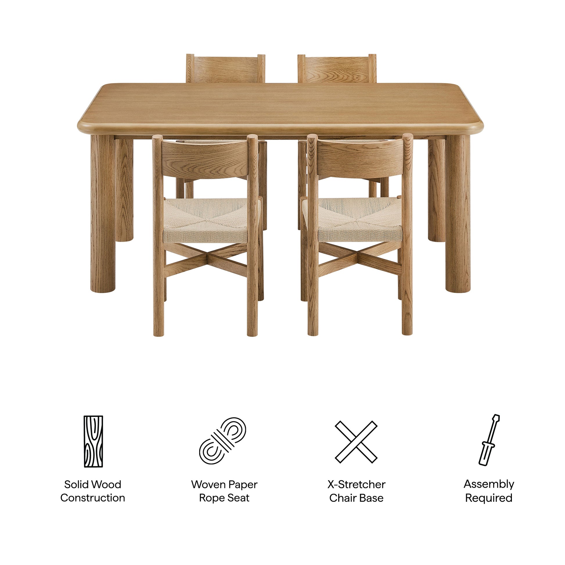 Alvia 5-Piece Oak Wood Dining Table and Chairs Set by Modway