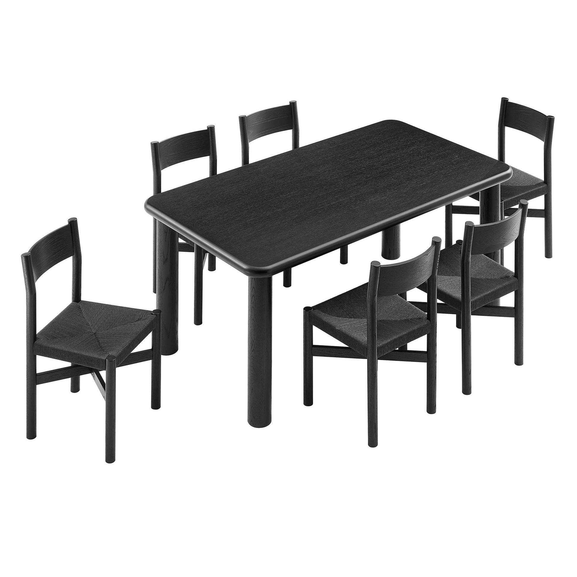 Alvia 7-Piece Oak Wood Dining Table and Chairs Set by Modway
