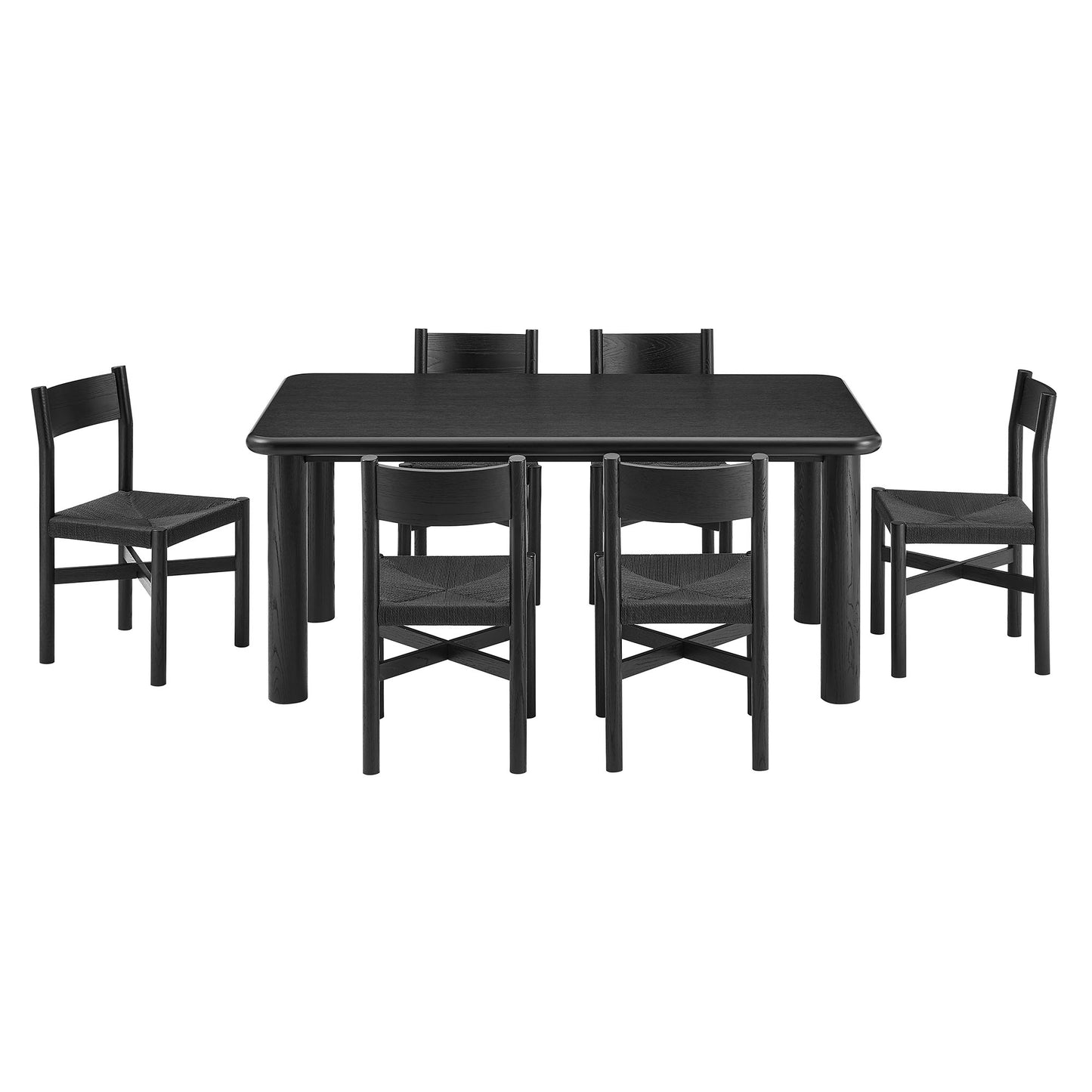 Alvia 7-Piece Oak Wood Dining Table and Chairs Set by Modway