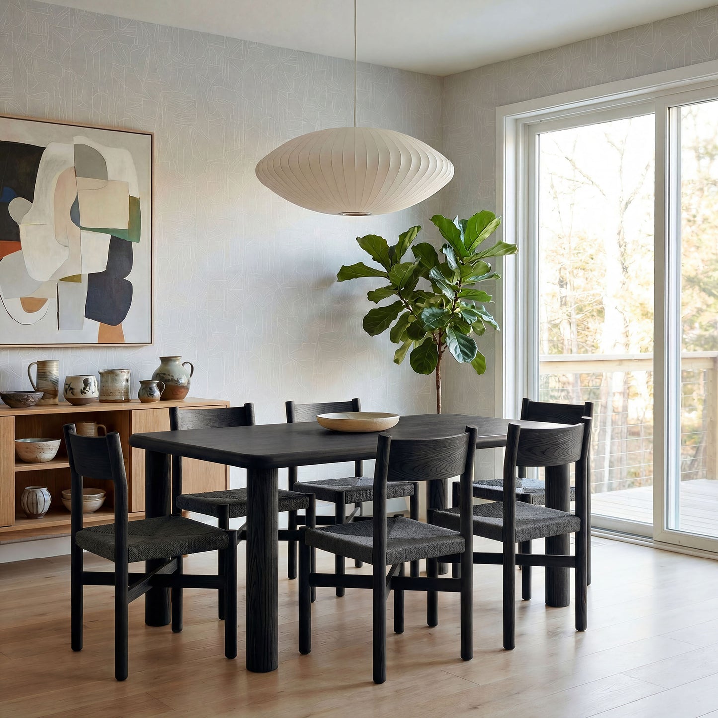 Alvia 7-Piece Oak Wood Dining Table and Chairs Set by Modway